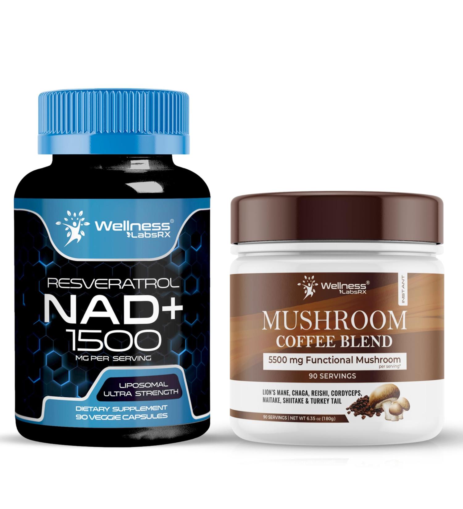 WELLNESS LABSRX NAD+ Supplement Capsules 1500mg - Mushroom Coffee Blend