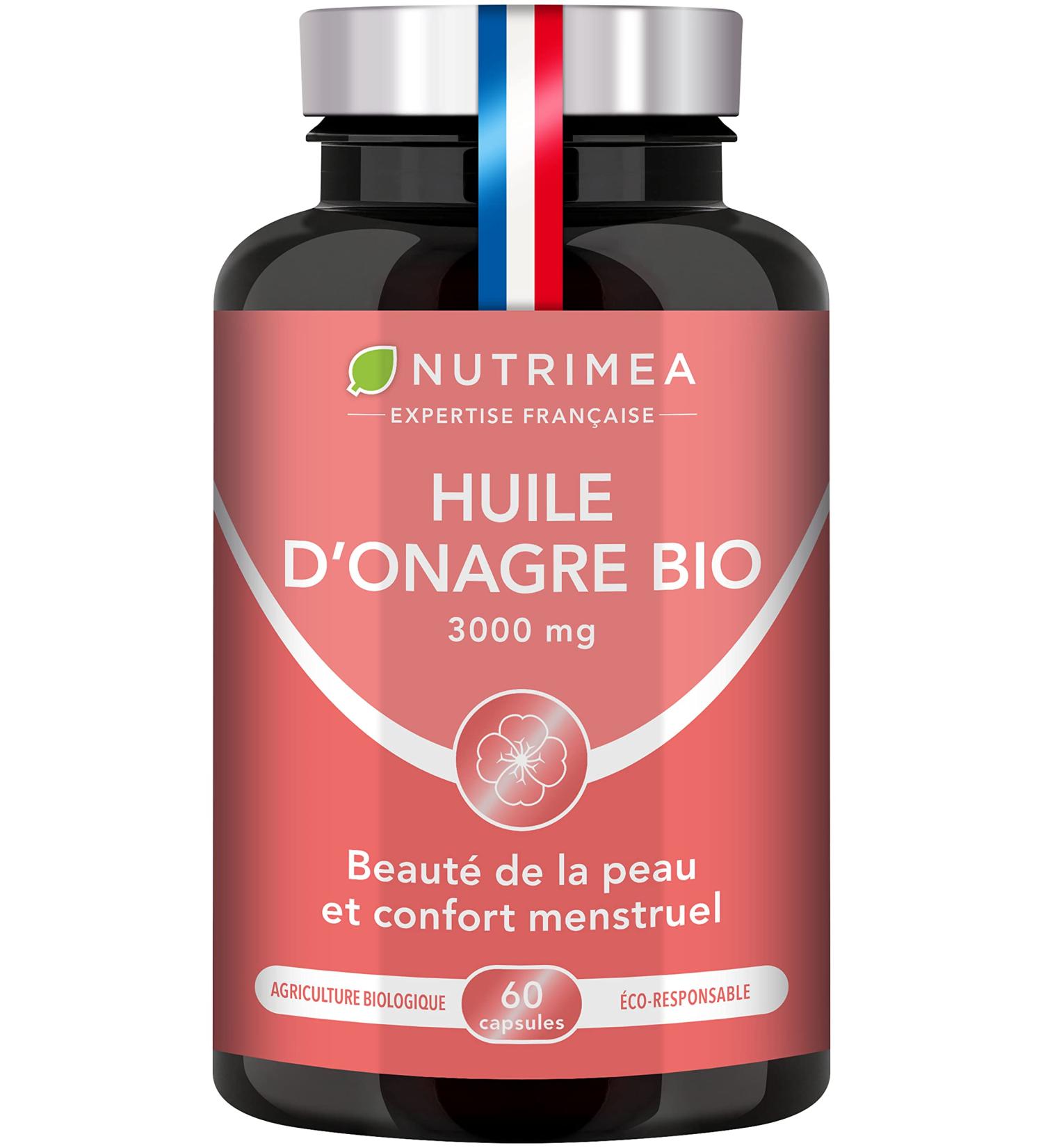 Organic Evening Primrose Oil - 1500 mg including 135 mg of GLA - Cold Pressure 100% Natural - Premenstrual Comfort and Skin Beauty - Premium Quality - 60 Capsules - Nutrimea - Made in France - Buy Online on GoSupps.com