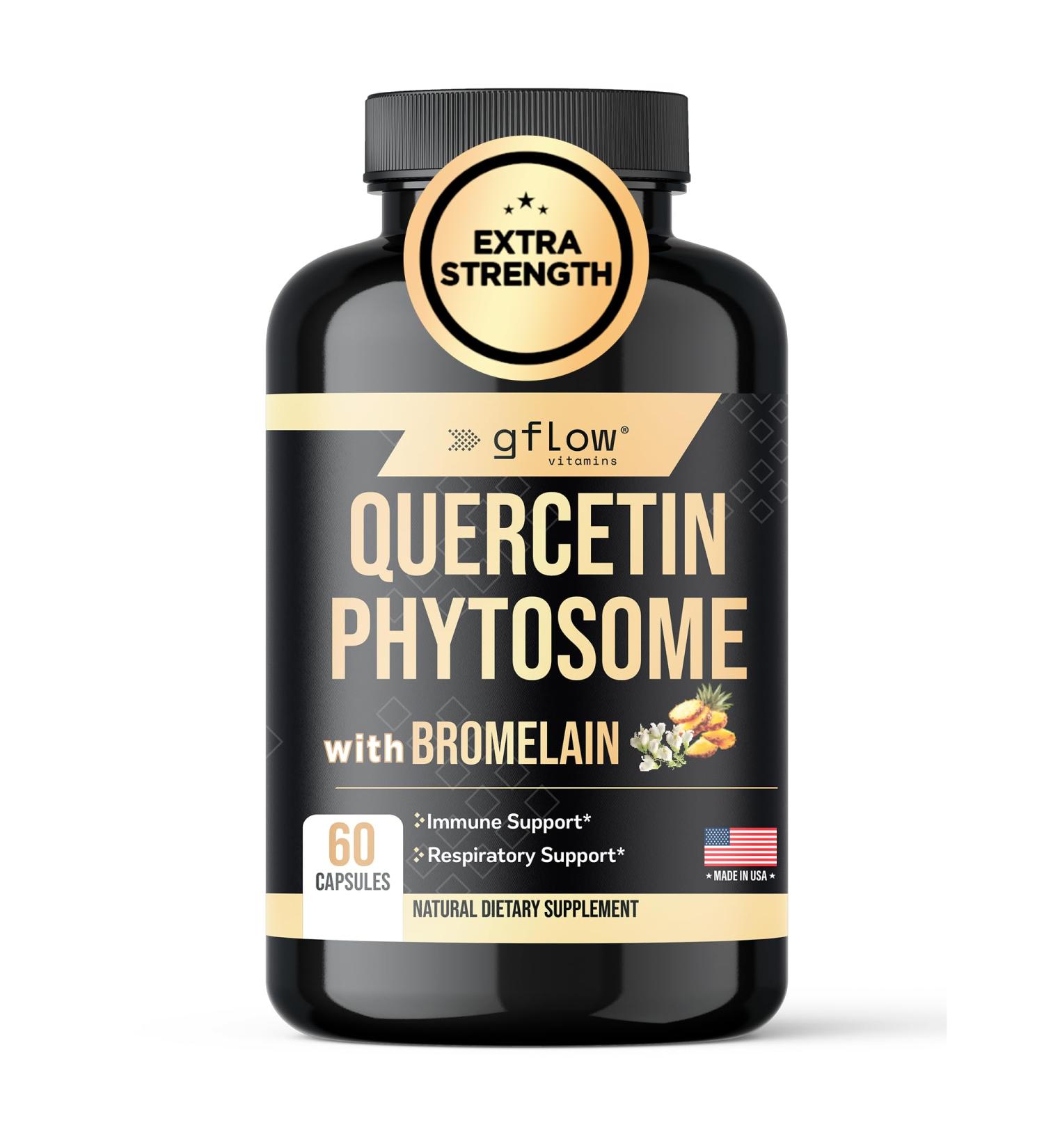gflow vitamins Quercetin Phytosome 95% Highly Purified with Bromelain | Most Effective Quercetin Form 50X Higher Absorption | Immune Support Supplement Made in The USA - Buy Online on GoSupps.com