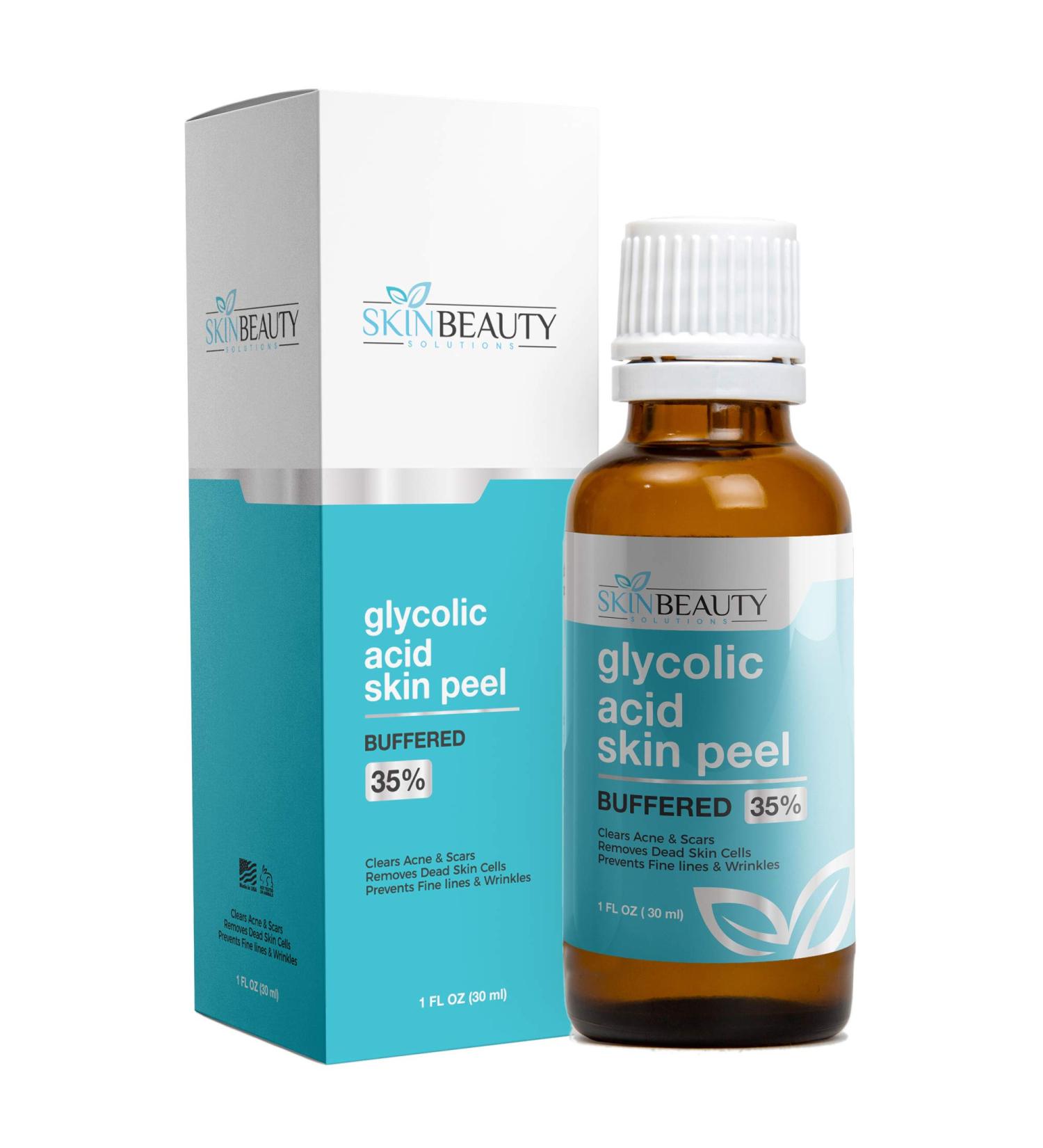 GLYCOLIC Acid 35% Skin Chemical Peel - BUFFERED - Alpha Hydroxy (AHA) For Acne Oily Skin Wrinkles Blackheads Large Pores Dull Skin (1oz/30ml) 1 Fl Oz (Pack of 1)