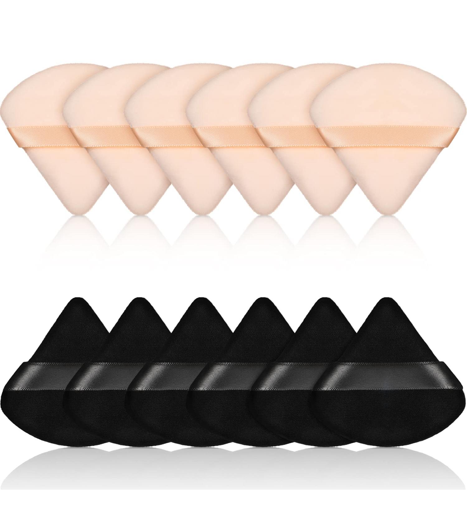 Powderary Tassel Triangle Make-Up Puff - 12 Soft Cosmetic Sponges for Powder Wet & Dry Use (Black & Skin Color) - Buy Online on GoSupps.com