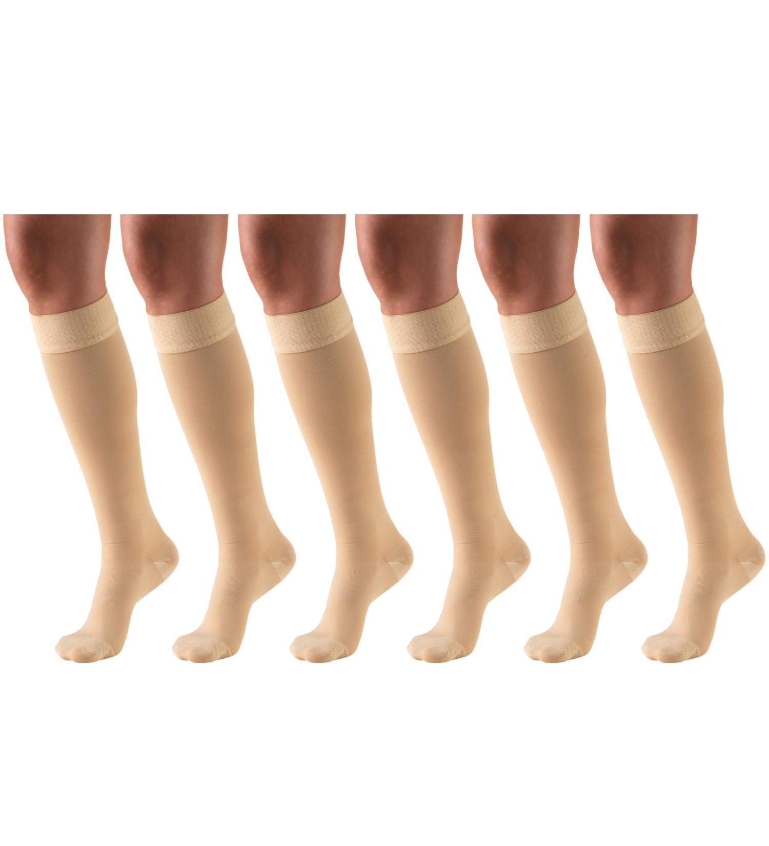 30-40 mmHg Compression Stockings for Men & Women | Knee High Dot-Top Closed Toe Beige - Small (6 Pairs - Buy Online on GoSupps.com