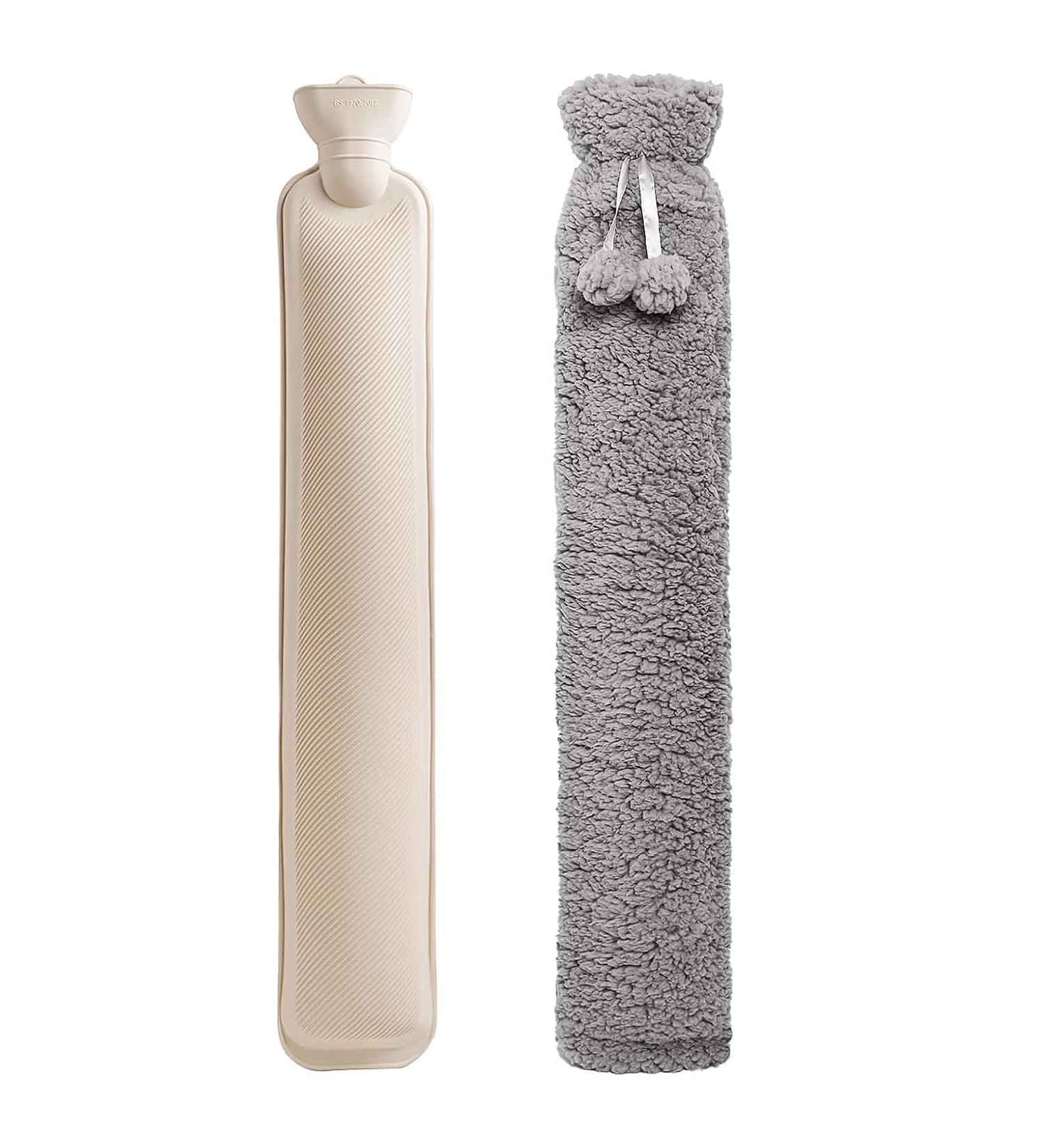 Feybey 2L Long Hot Water Bottle with Cover - Gray Faux Lambswool - 72cm Full Body Length - Extra Large Hot Water Bag for Men, Women, and Adults - Buy Online on GoSupps.com