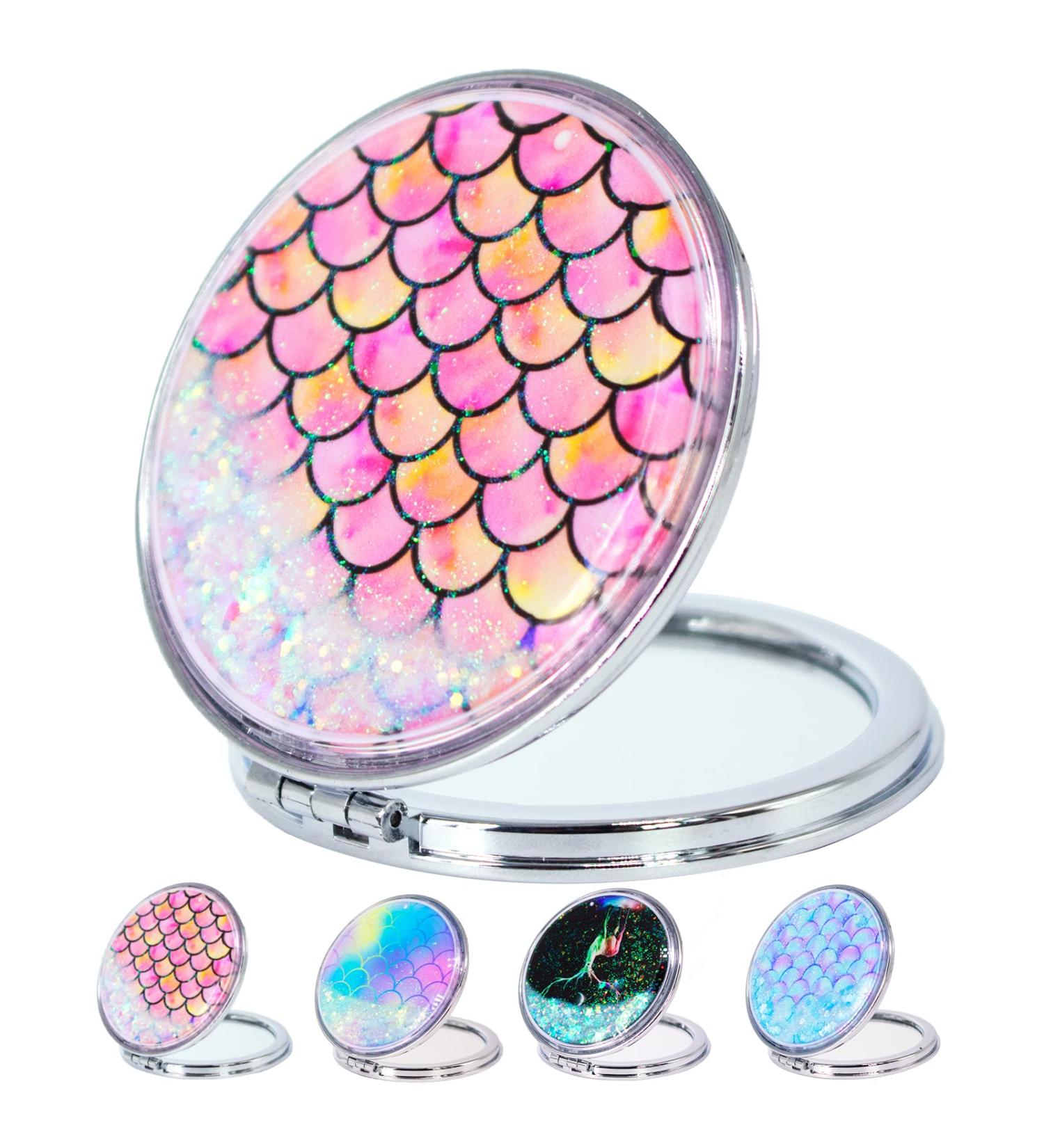 Beem Jun Rose Red Mermaid Compact Mirror - Mini Pocket Vanity Mirror with Sanding Glitter - Travel Friendly - Buy Online on GoSupps.com