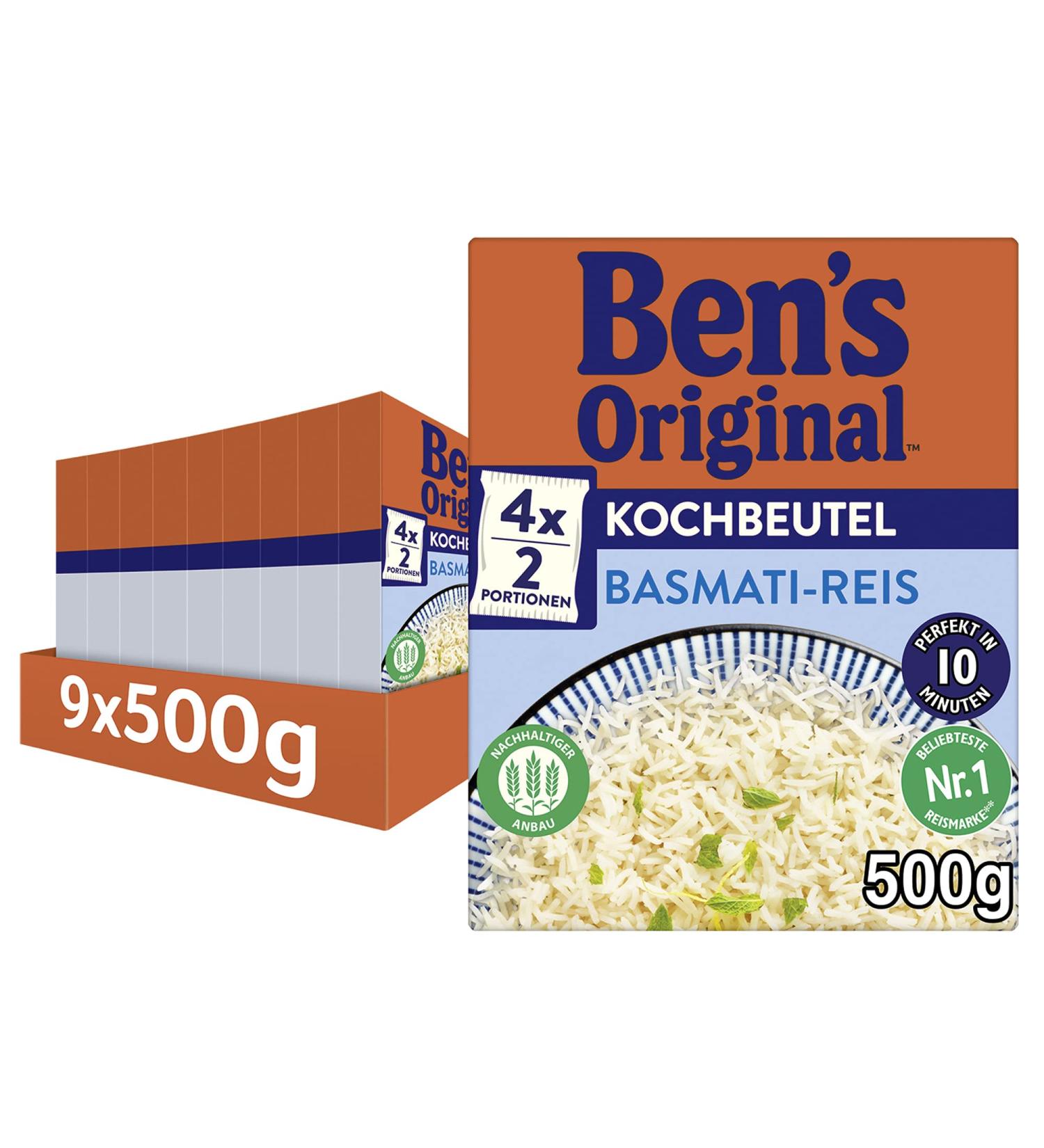 Buy Ben's Original Basmati Rice - 10-Minute Cook Bags 9 Pack (9x500g) - Premium Quality Basmati Rice for Quick and Delicious Meals - International Shipping Available - Buy Online on GoSupps.com