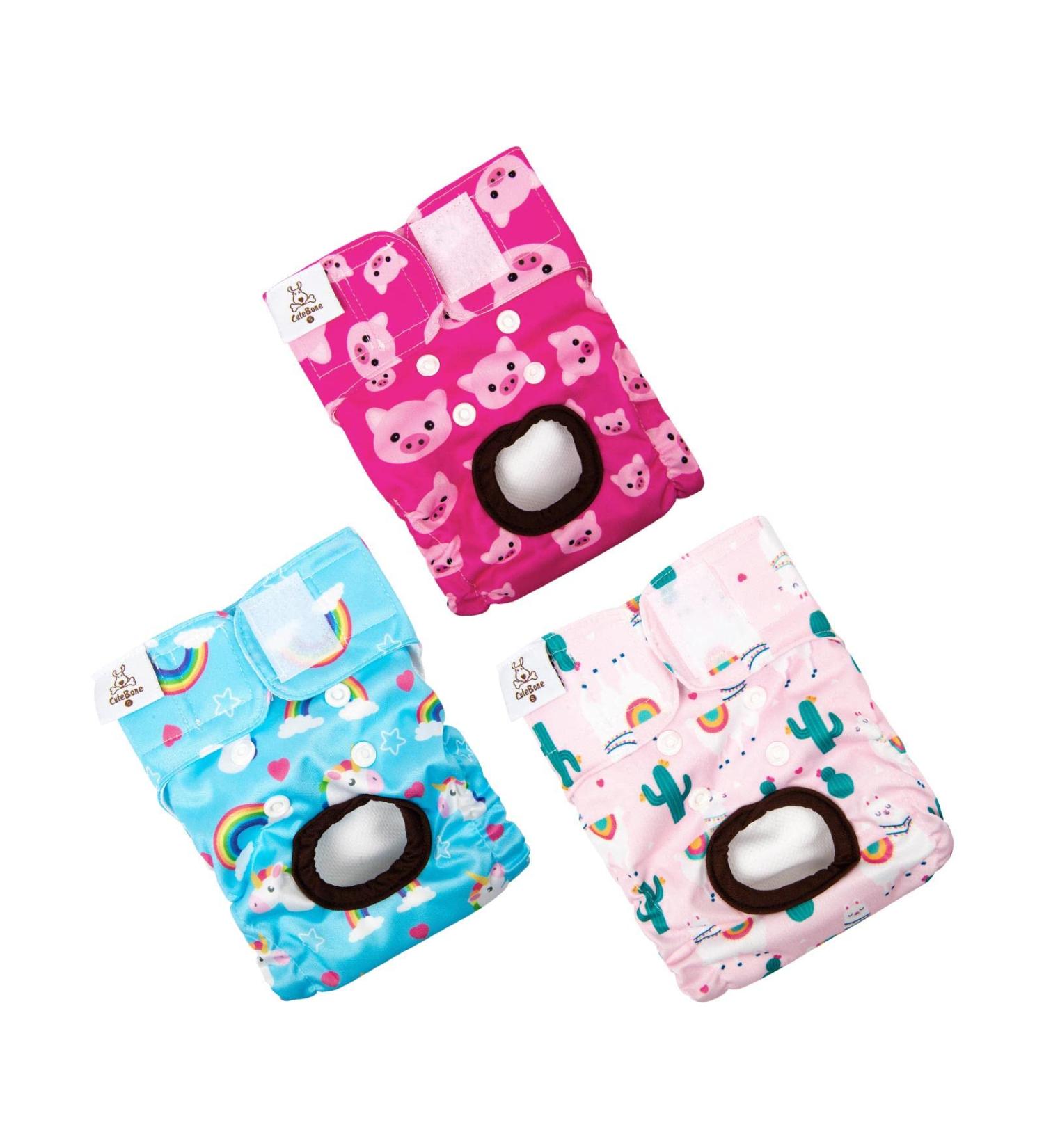 Cutebone 3-Pack Washable Dog Diapers | Waterproof Puppy Pants | Valentine's Day Rose Collection for Dogs in Heat - XS (Newborn-25.5cm) - Buy Online on GoSupps.com