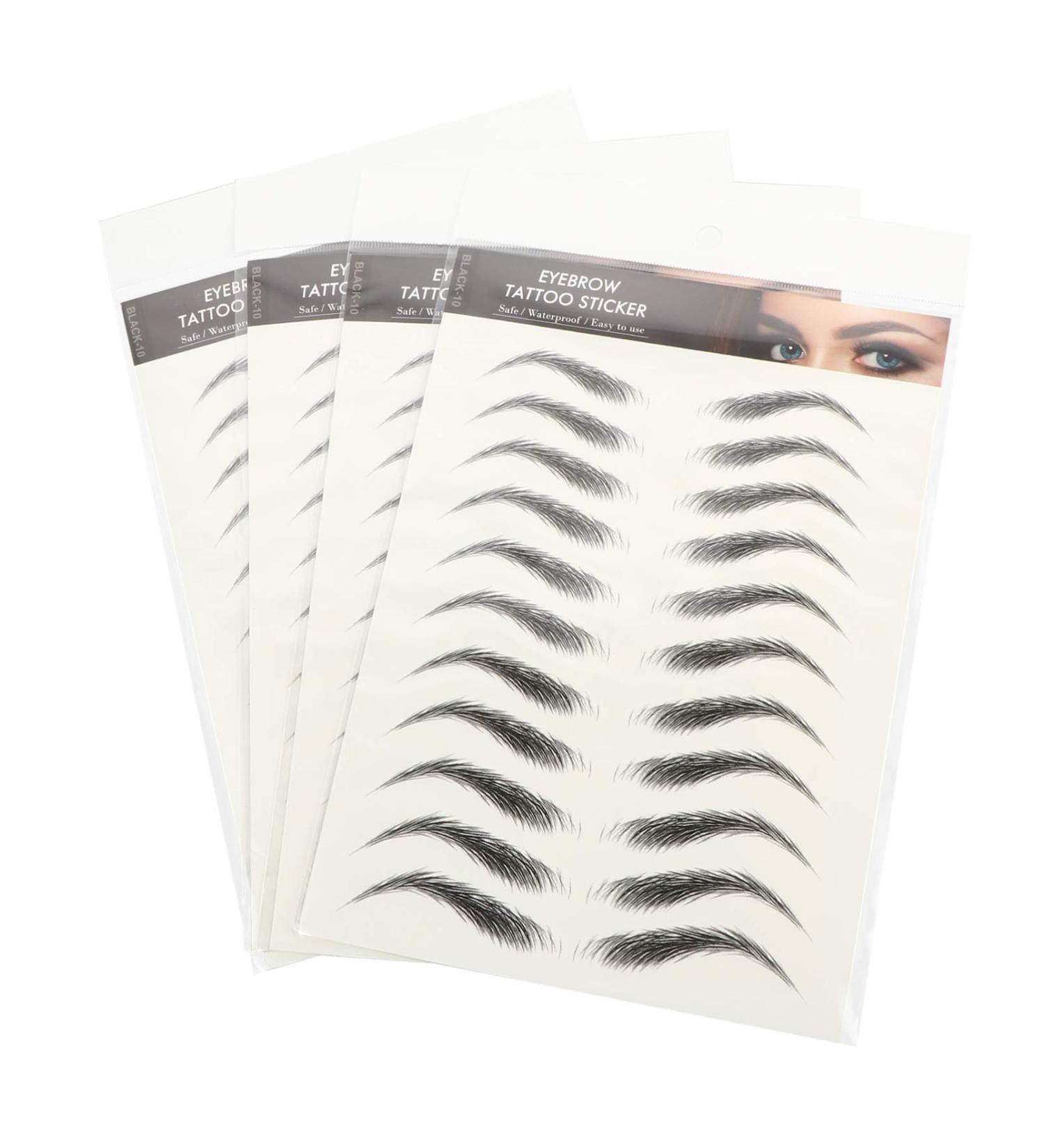 Beatifufu 4 Sheets Waterproof Eyebrow Stickers Imitation Eyebrow Tattoos Temporary Brow Tattoos 4 Proof 21x14.8cm Black - Buy Online on GoSupps.com