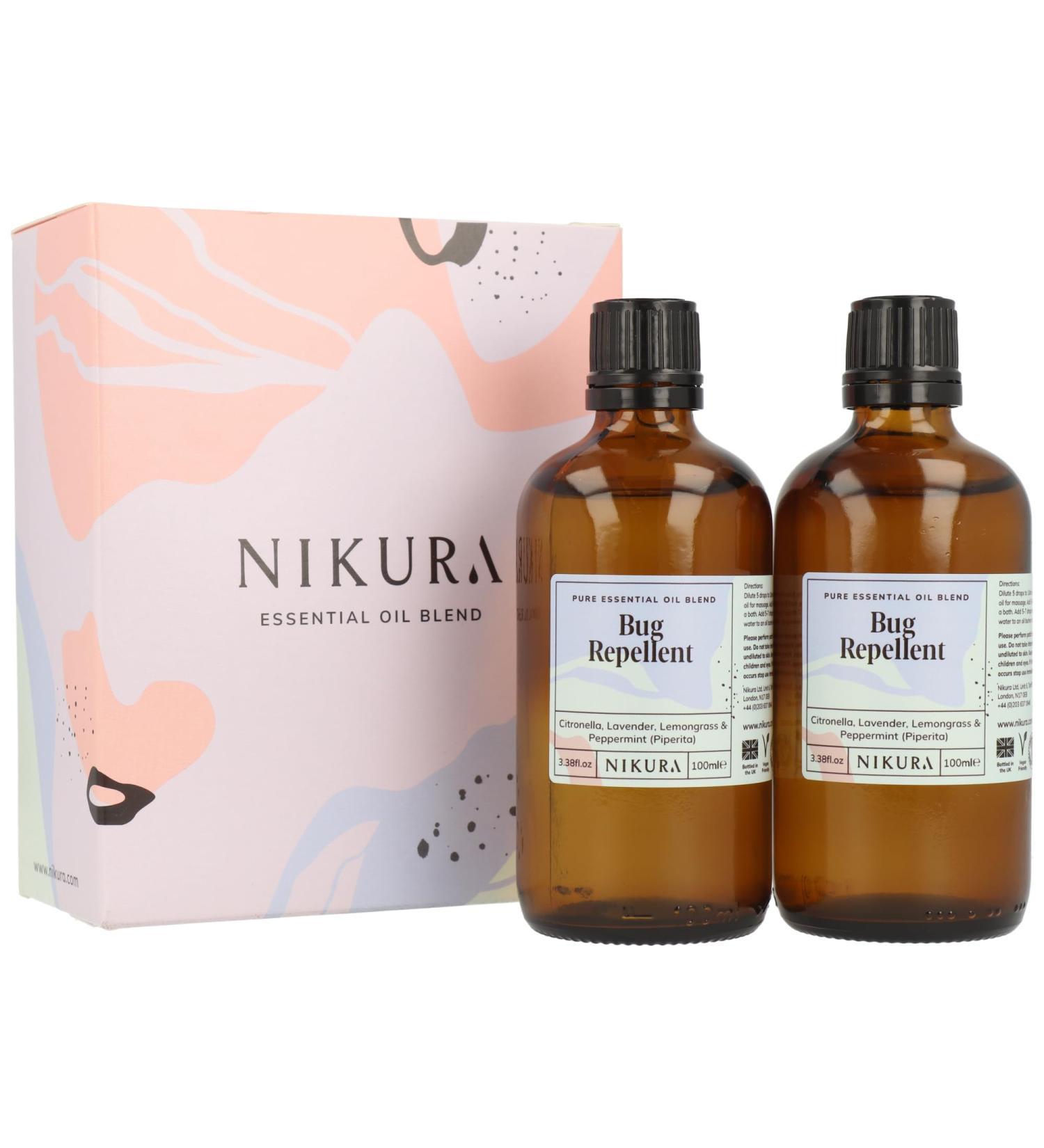 Nikura Insect Bug Repellent Essential Oil Blend - 200ml (2 x 100ml) | Citronella Lavender Lemongrass & Peppermint | Aromatherapy Diffuser Repelling | Vegan & UK Made - Buy Online on GoSupps.com