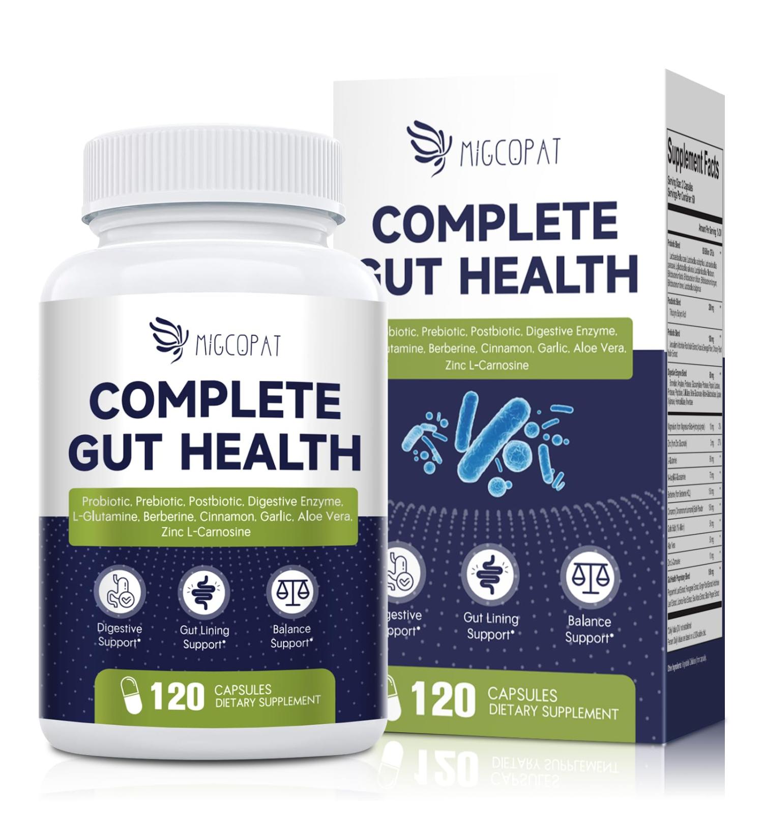 Probiotic Prebiotic Postbiotic & Digestive Enzymes for Digestive Health 80 Billion CFU Probiotics Complete Gut Support with Berberine Cinnamon L-Glutamine for Men & Women 120 Capsules 120 Count (Pack of 1) - Buy Online on GoSupps.com