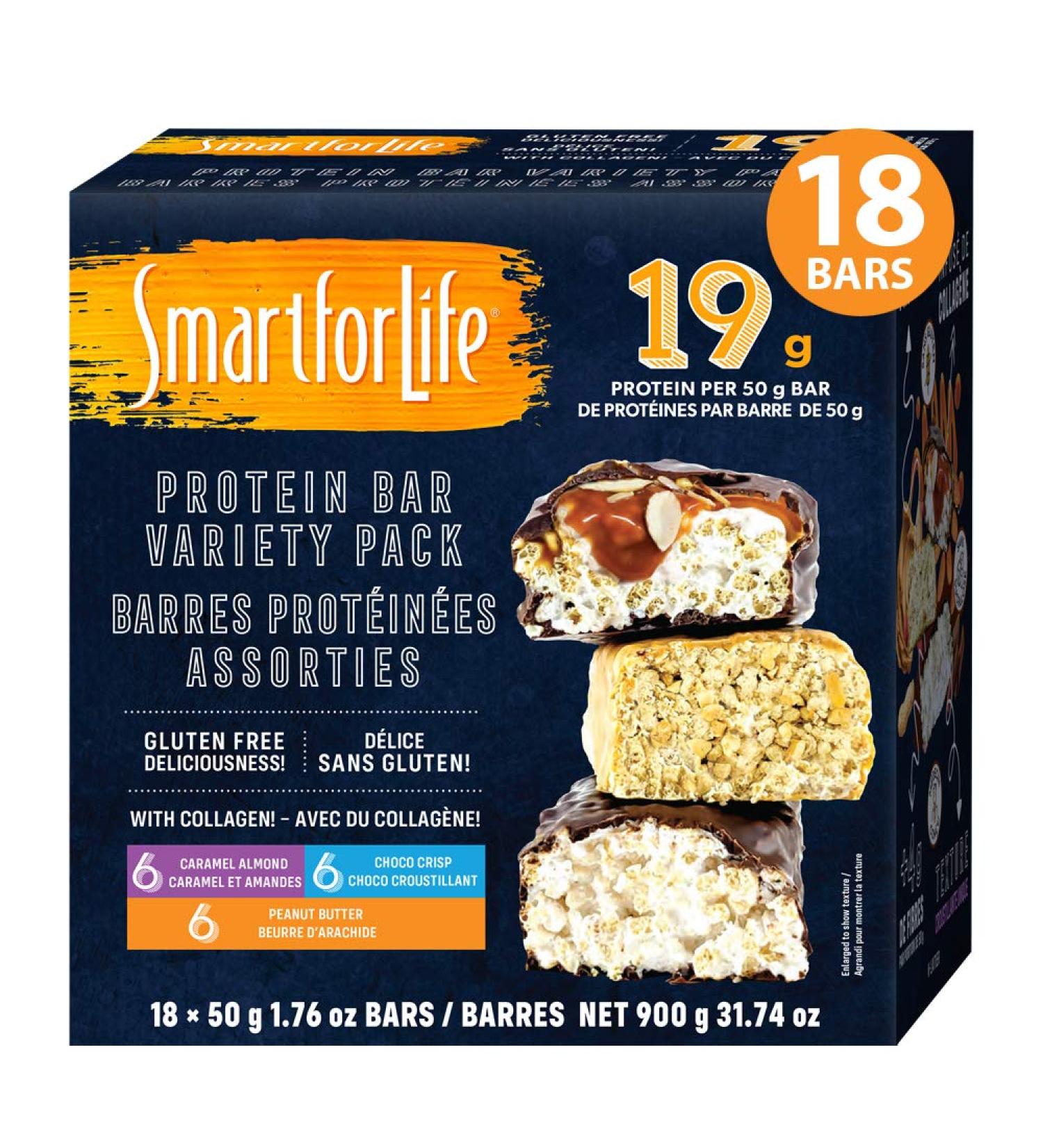 Smart for Life High Protein Low Sugar Bar Variety Pack - 18 Ct - Gluten Free - Caramel Almond, Chocolate, Peanut Butter - Meal Replacement Bars - Cookie Diet Friendly - Non-GMO - Buy Online on GoSupps.com