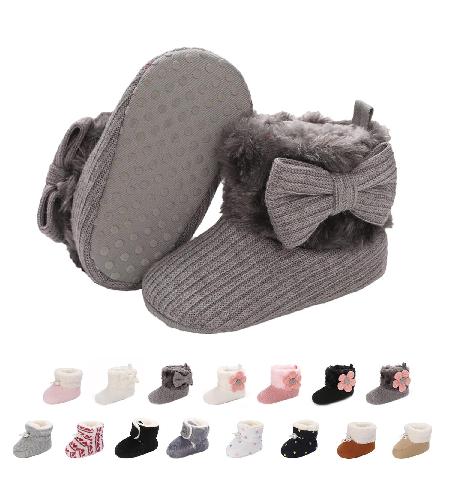 Baby Winter Warm Fleece Bootie - Non-Slip Soft Sole Shoes for Boys and Girls 12-18 Months - Grey - Buy Online on GoSupps.com