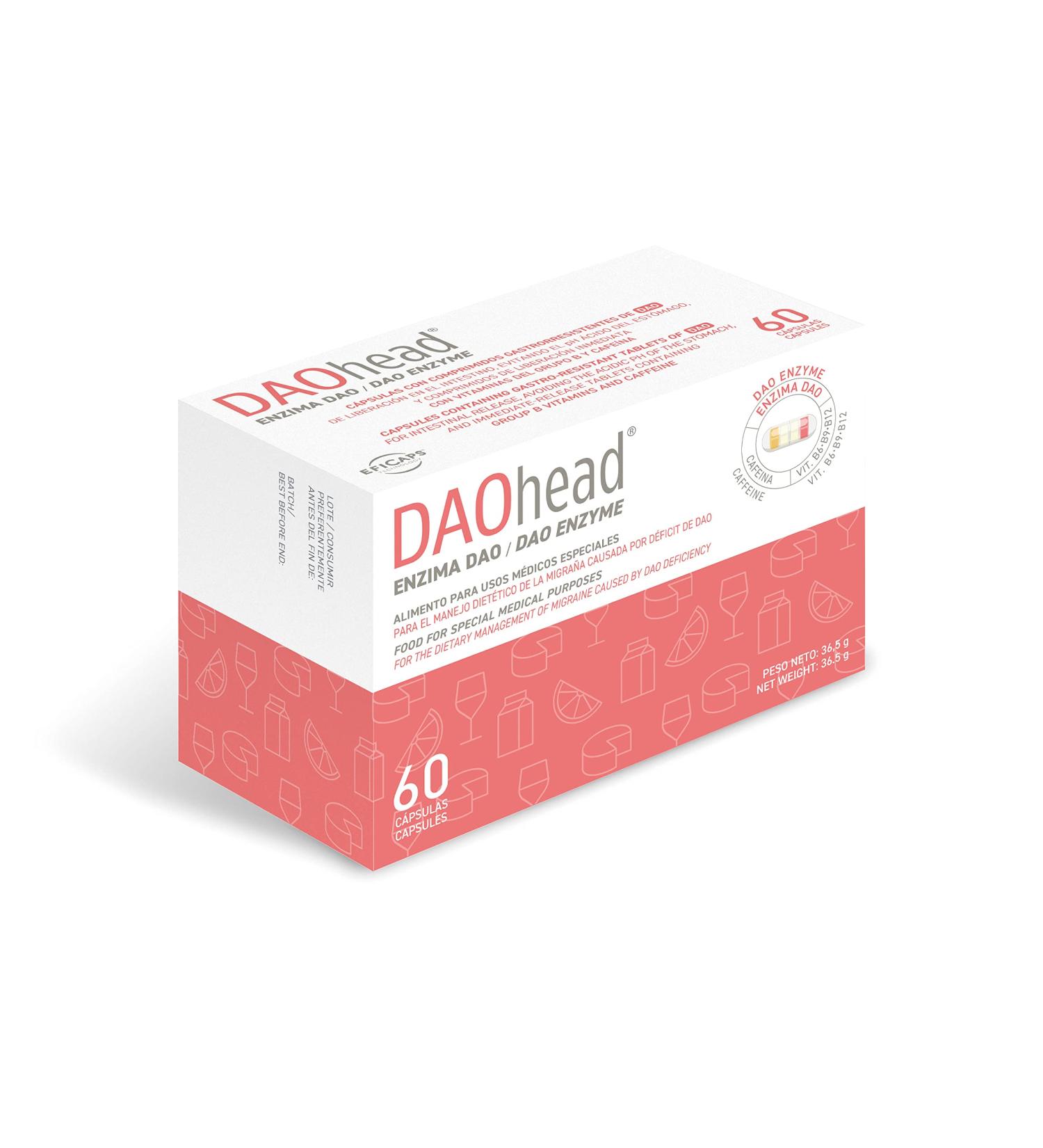 DR Healthcare DAOhead - Migraine Management Caused by DAO Deficiency/Histamine Intolerance - 60 EFICAPS Capsules with Gas Tablets