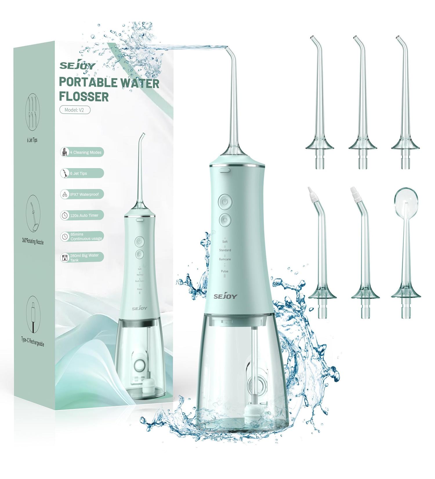 Sejoy Water Flosser for Teeth Cordless Flossers for Adults Kids Water Dental Flosser Pick Braces Flossers Rechargeable Oral Irrigator IPX7 Waterproof Gravity Ball Design Spot Spray Design Green - Buy Online on GoSupps.com