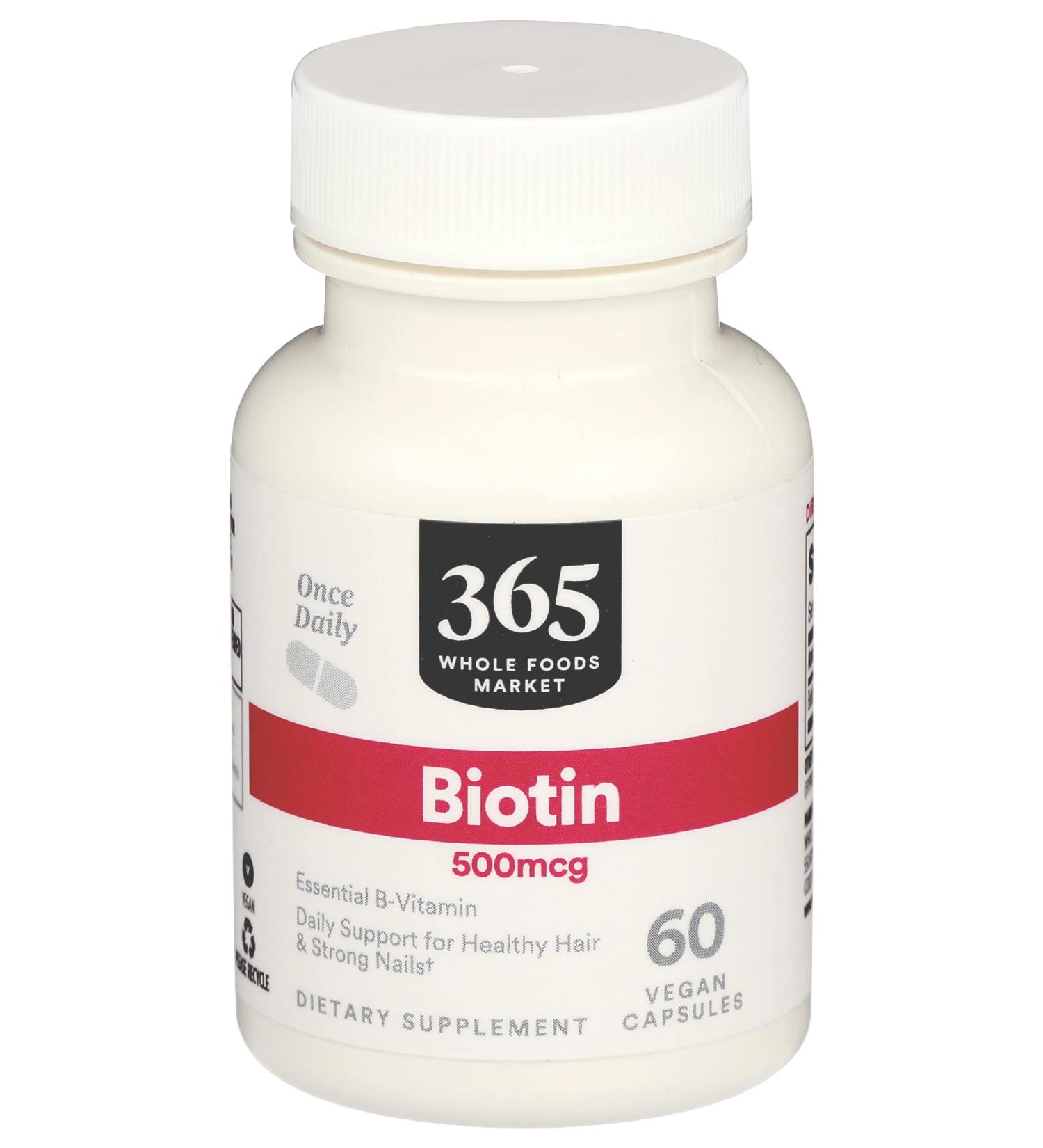 365 by Whole Foods Market Biotin 500MCG - 60 Veg Capsules | Hair, Skin & Nail Support - Buy Online on GoSupps.com