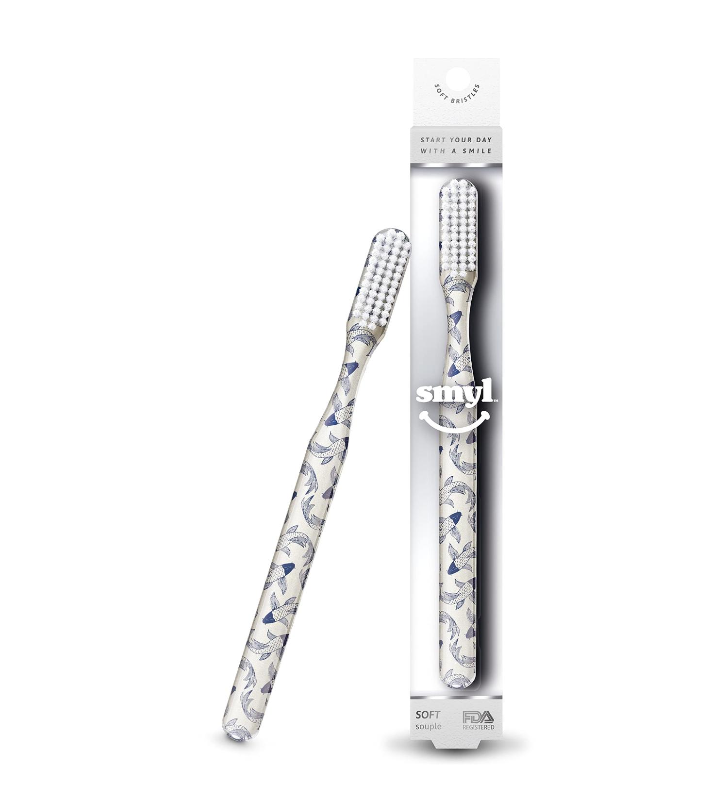 SMYL Soft Toothbrush for Adults - Japanese Exotic Art Koi Design - Nylon Bristles for Oral Care and Plaque Removal - 1 Count - Buy Online on GoSupps.com