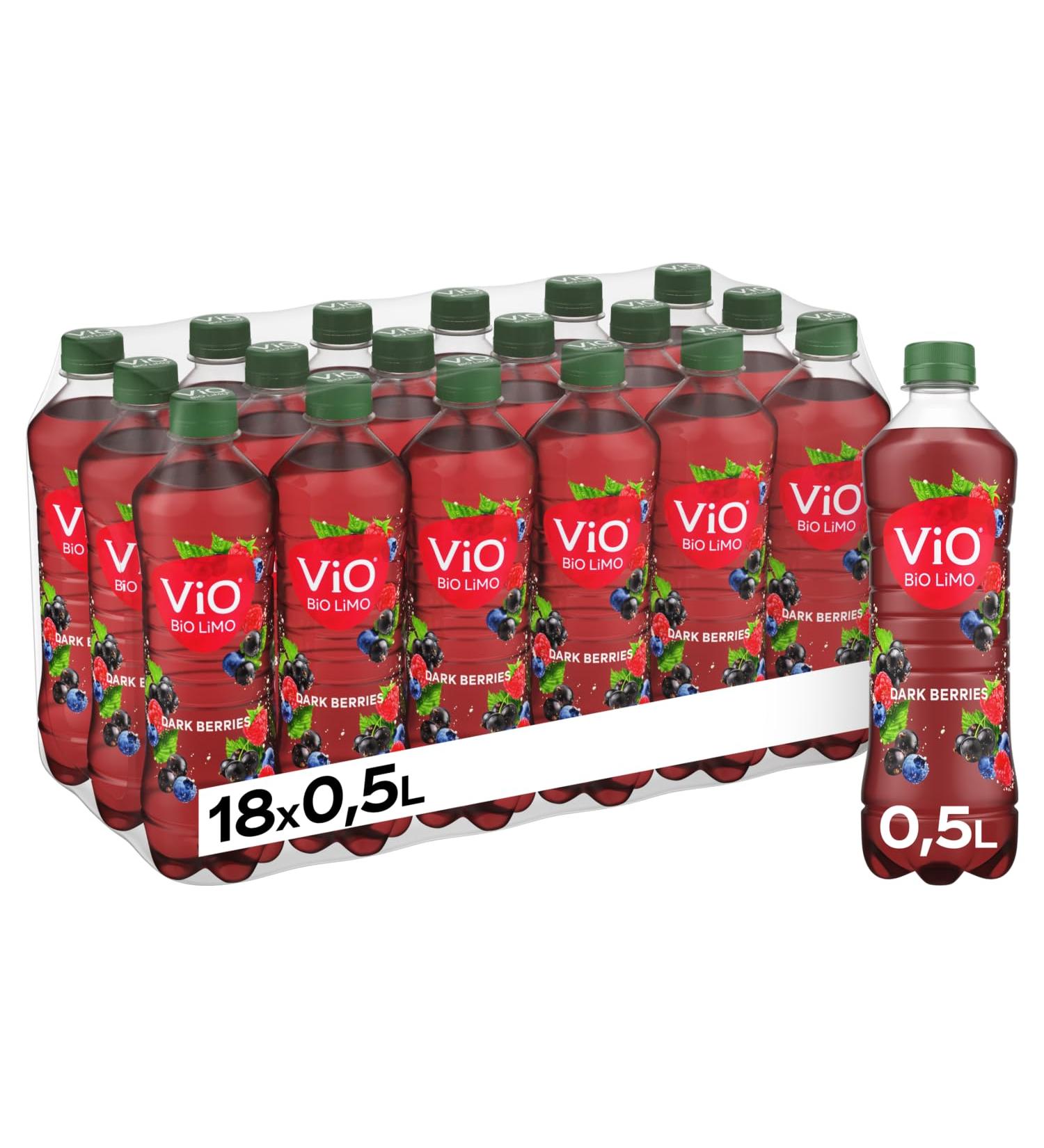 Vio Bio Limo Dark Berries - vegan organic lemonade with a fruity blackberry taste 10 % juice content - in environmentally friendly 100 % recyclable disposable bottles (18 x 500 ml) Vio Bio Dark Berries