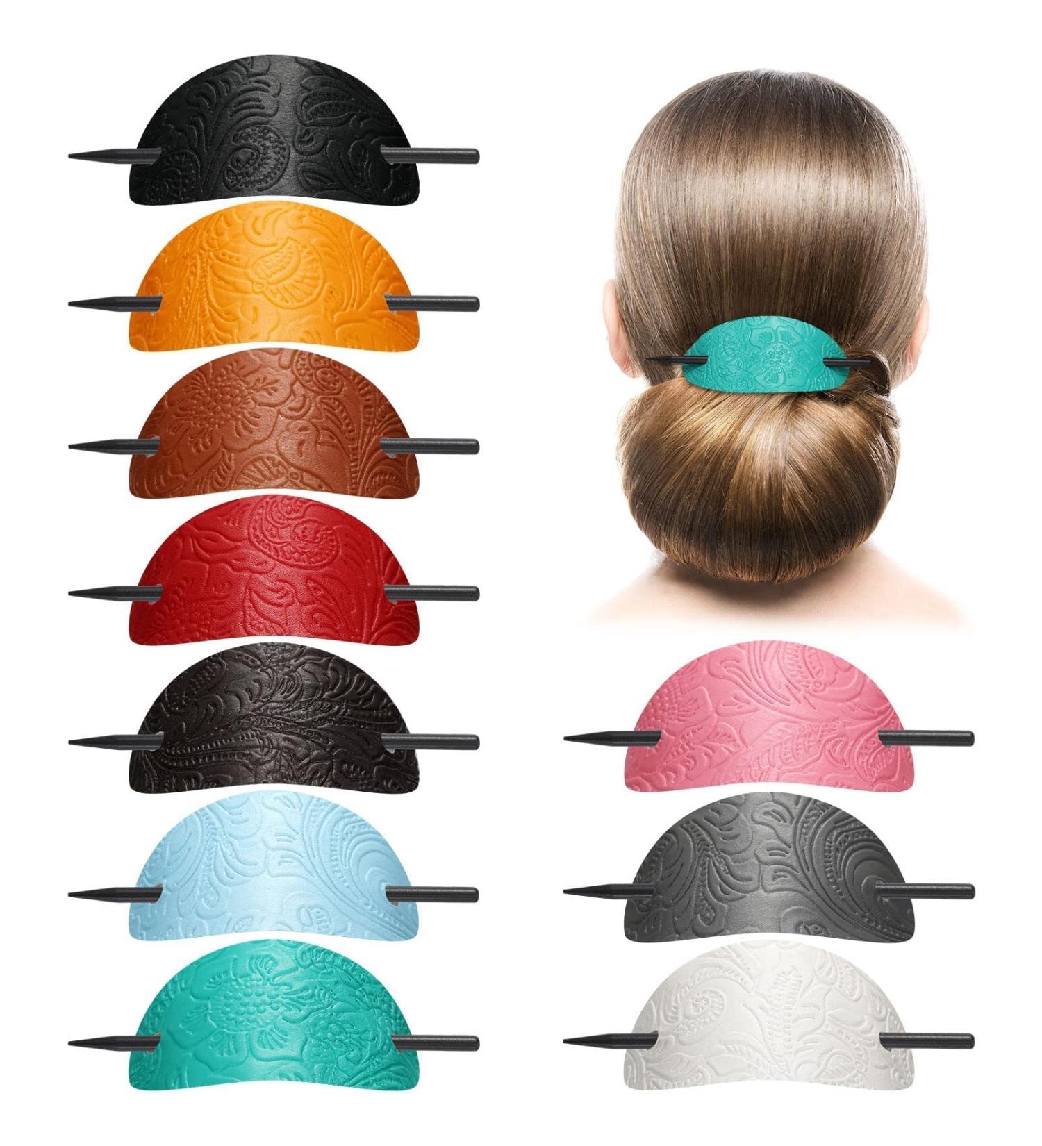 Vivid Style 10 Leather Hair Clip with Stick - Oval Shape Hair Barrette for Women and Girls - Buy Online on GoSupps.com