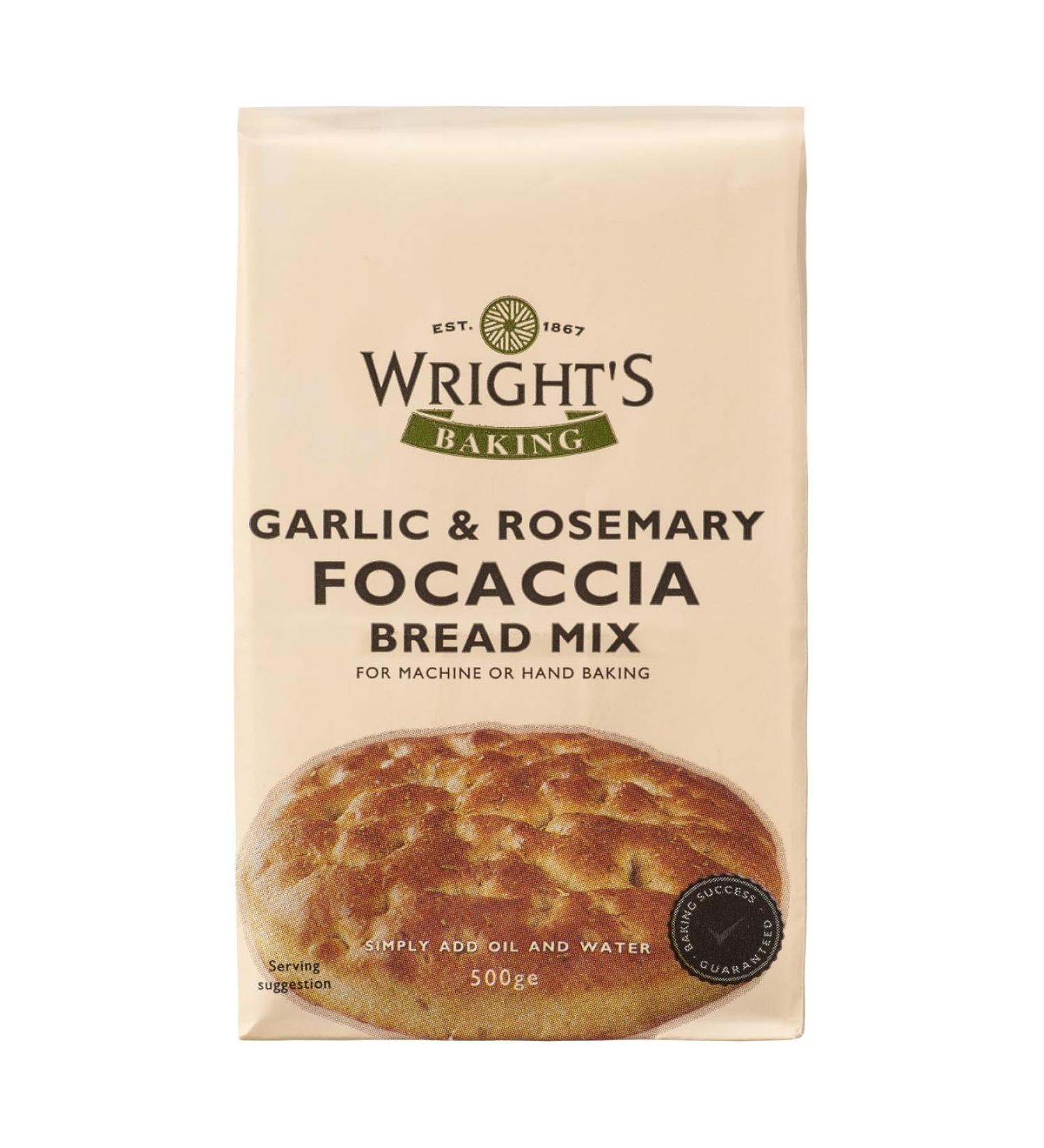Wright's | Garlic & Rosemary Focaccia Bread Mix 5X500g | It has a wonderful Mediterranean flavour bursting with garlic and rosemary sprigs | Baking Success Guaranteed | Suitable for Vegetarians - Buy Online on GoSupps.com