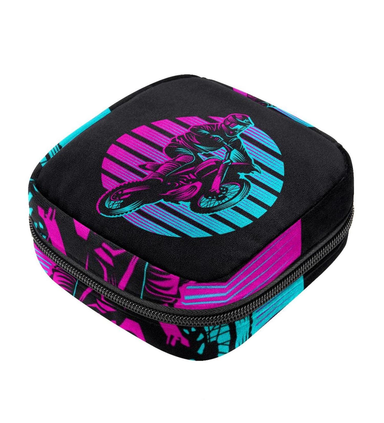 Motocross Sunset Retro Sanitary Napkin Storage Bag - Portable Period Pocket for Women & Teen Girls | Menstrual Cup Holder - Buy Online on GoSupps.com