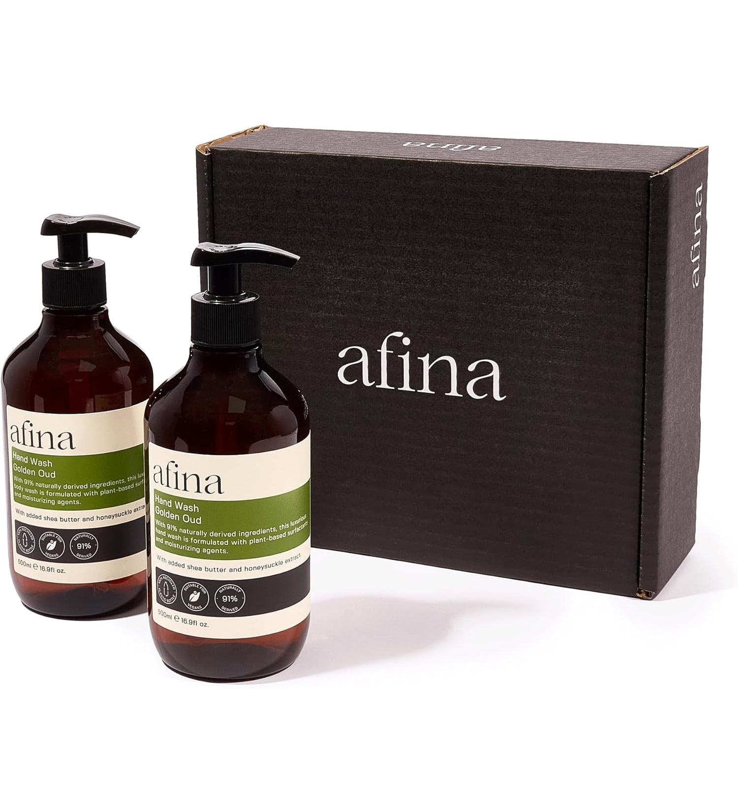 Afina Golden Oud Luxury Hand Wash - Sensual Blend of Spicy, Creamy Floral Notes Backed With Warm Ambery & Woody Undertones - 500mlx2 - Buy Online on GoSupps.com
