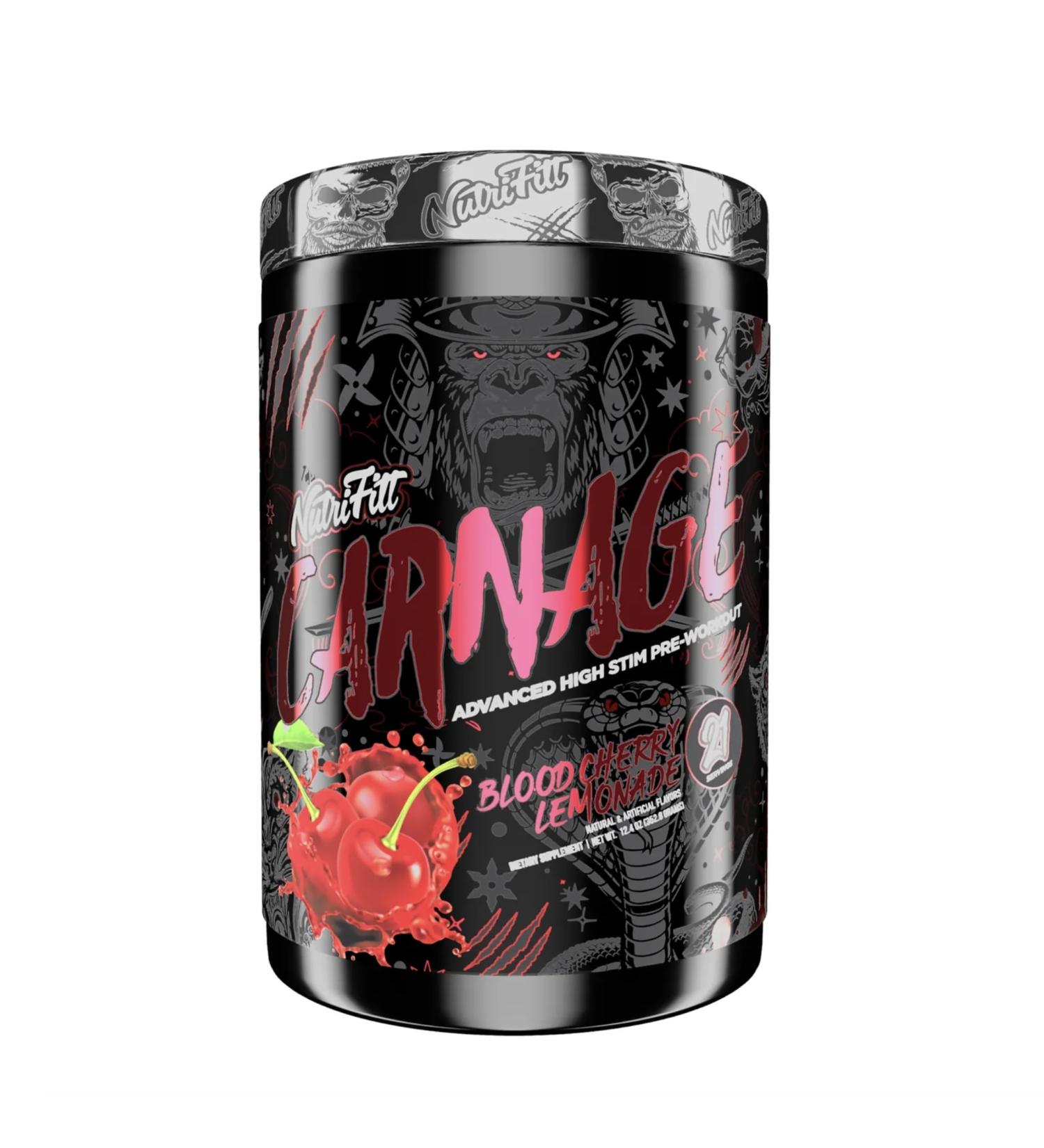 Carnage Advanced Pre-Workout - Blood Cherry Lemonade | Boost Energy Focus & Strength with Patented Ingredients - Buy Online on GoSupps.com