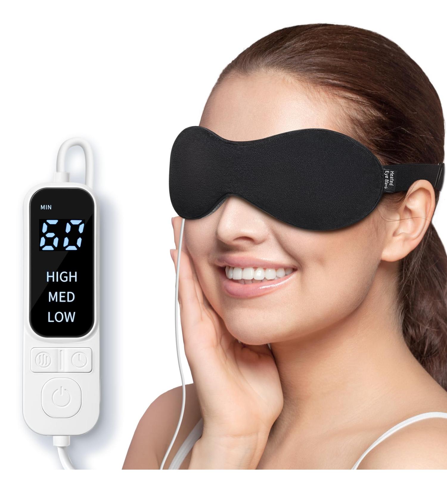 YFONG Heated Eye Mask for Dry Eyes & Migraine Relief - USB Wired Compress with 3 Heat Settings Timer & Relaxing Sleep Mask (Black - Buy Online on GoSupps.com
