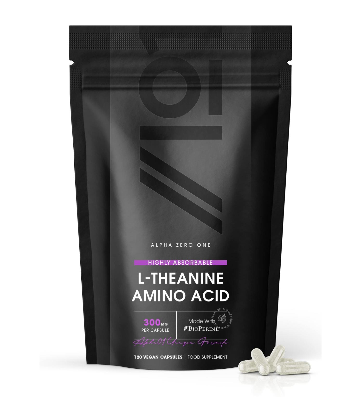 L-Theanine 300mg with BioPerine | Highly Bioavailable | Non GMO | Gluten Free | Halal | 120 Vegan Capsules - Buy Online on GoSupps.com