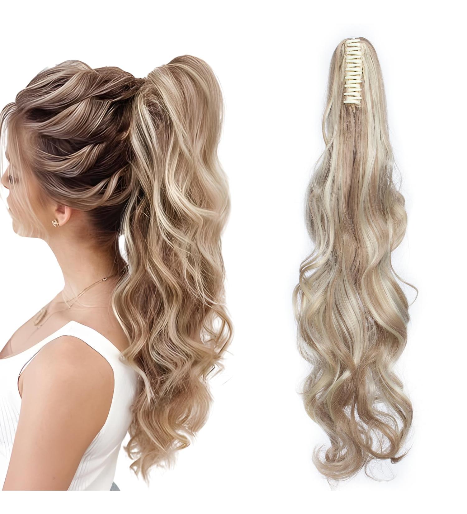 TESS Claw Clip in Ponytail Hair Extensions 24 Inches Curly Wavy Ponytail Extension Ash Blonde Balayage Hair Extensions Clip in Ponytail Blond for Women 150g - Buy Online on GoSupps.com