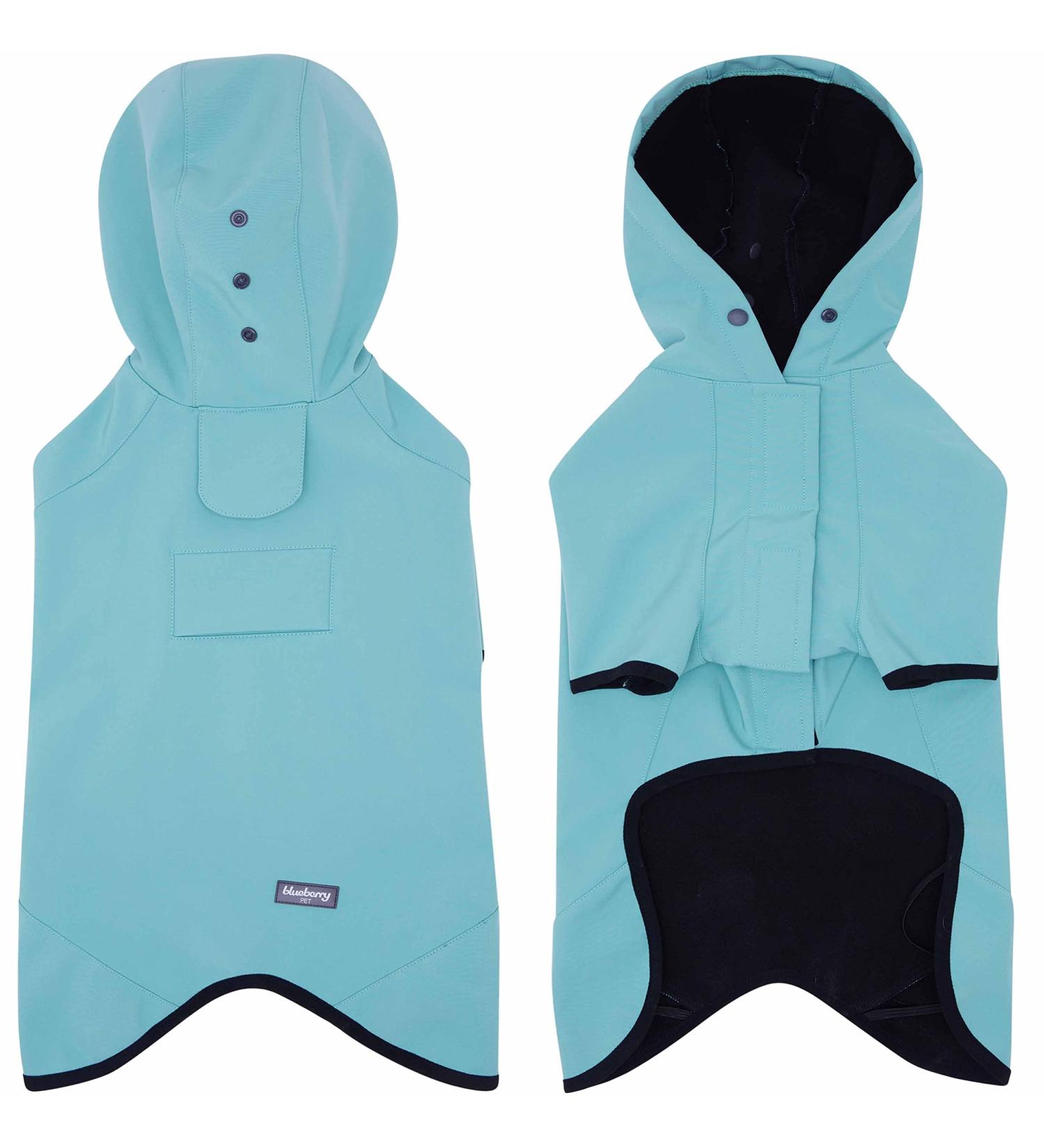 Blueberry Pet 16 Waterproof Dog Softshell Jacket Hooded Raincoat in Blue Turquoise | Outdoor Rain Gear with Leash & Harness Hole | Size 16 - Buy Online on GoSupps.com