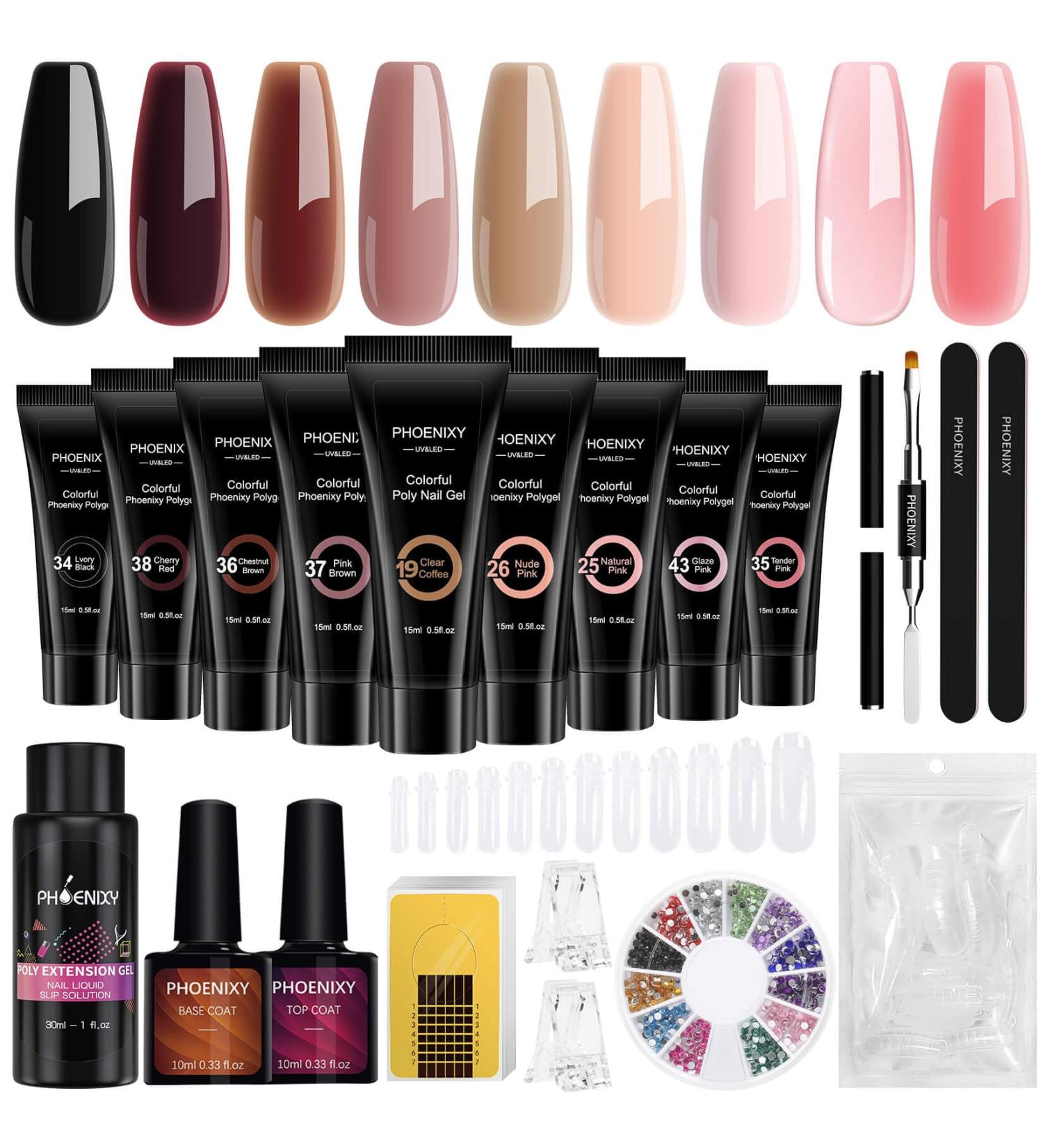 Buy PHOENIXY Poly Nail Gel Kit - 9 Colors for Nail Extension & Enhancement | Black Brown Nude Pink - Perfect Gift for Women - Buy Online on GoSupps.com