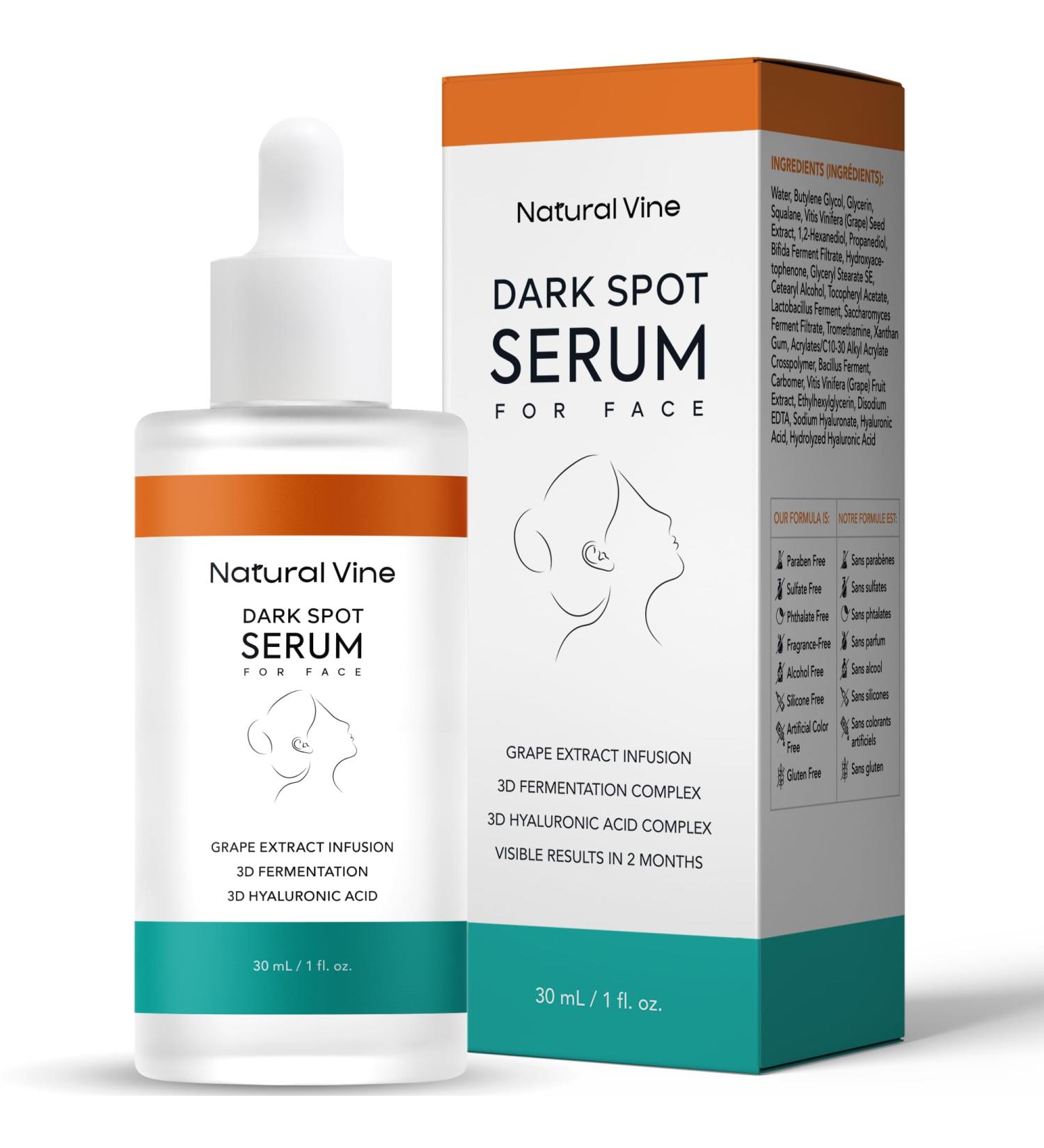 Natural Vine Dark Spot Serum: Dark Spot Remover for Face with Grape Extract Fermentation Complex Hyaluronic Acid & Vitamin E 1 FL OZ / 30mL 1 Fl Oz (Pack of 1) - Buy Online on GoSupps.com