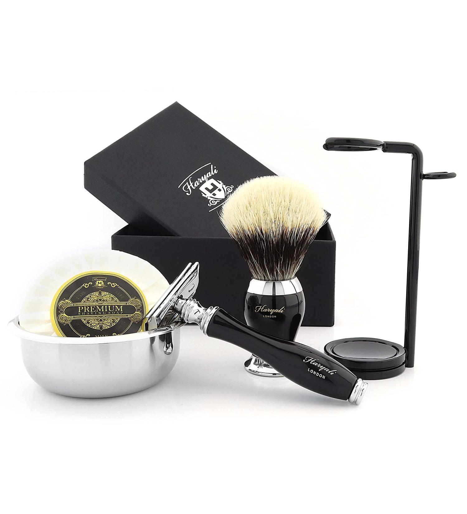 Luxury Double-Sided Safety Razor Set | Silver Tip Badger Hair Brush Shaving Soap & Stainless Steel Bowl - Buy Online on GoSupps.com
