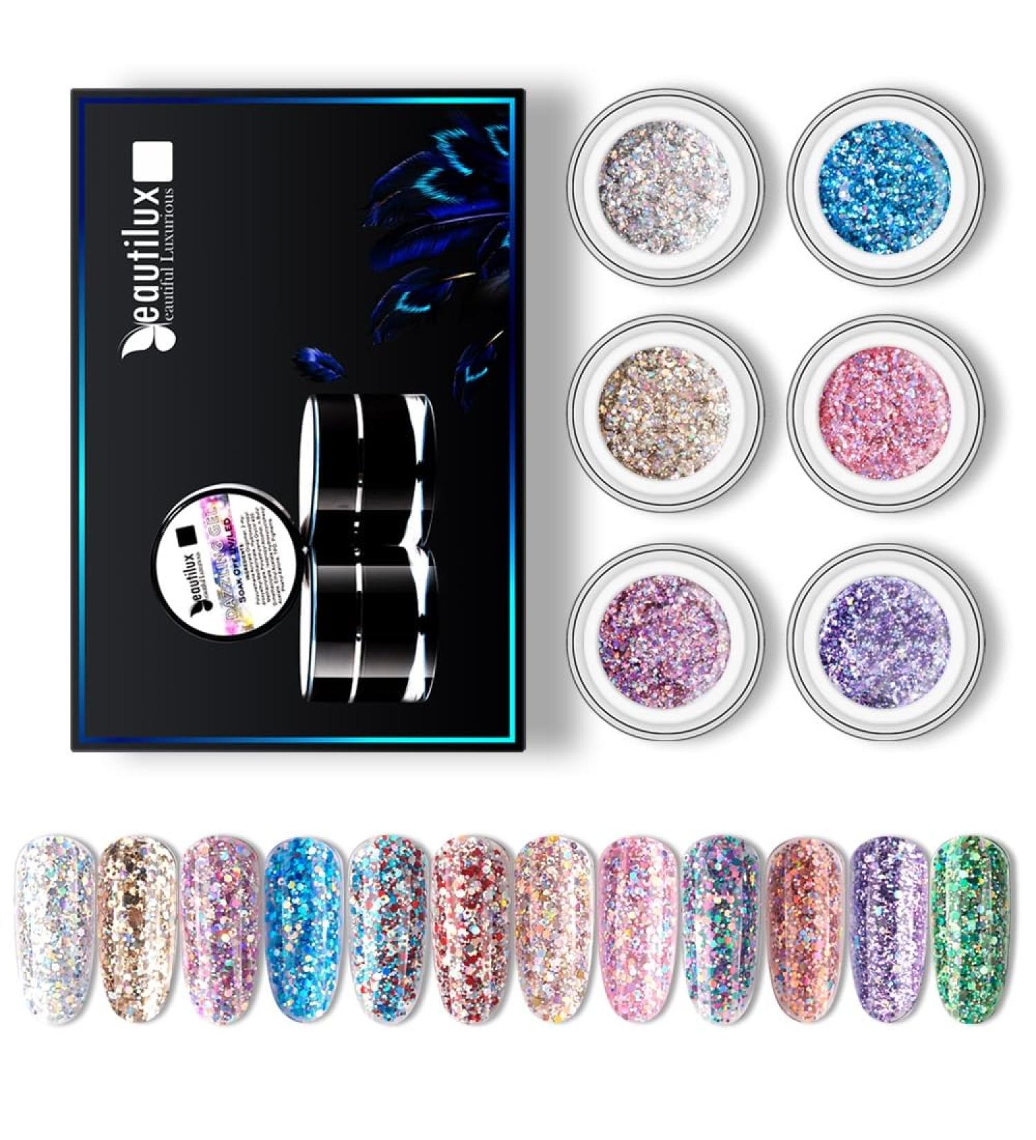 Beautilux Gel Polish Kit Dazzling Nail Gel Polish Holographic Sequins Nails Art Gels Lacquer Glitter Bling Gel Varnish 6pcs/Set - (Color: 007-012) - Buy Online on GoSupps.com