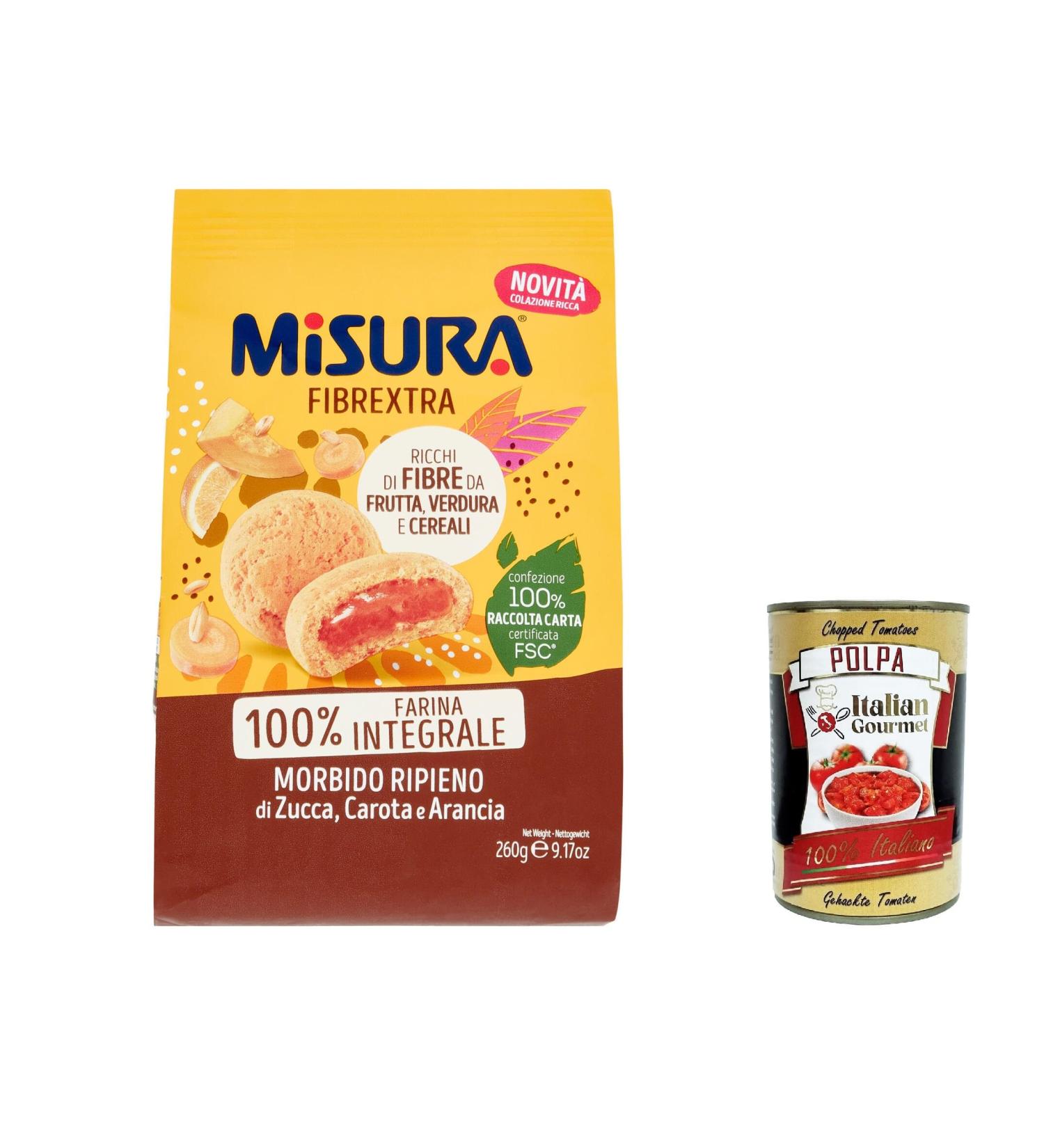  Italian Gourmet E.R. Misura Frollino Integrale Fibrextra Set of 3 Whole Grain Shortbread with Pumpkin Carrot and Orange Topping 100% Whole Wheat Flour 260 g + Gourmet Italian Polpa 400 g - Buy Online on GoSupps.com