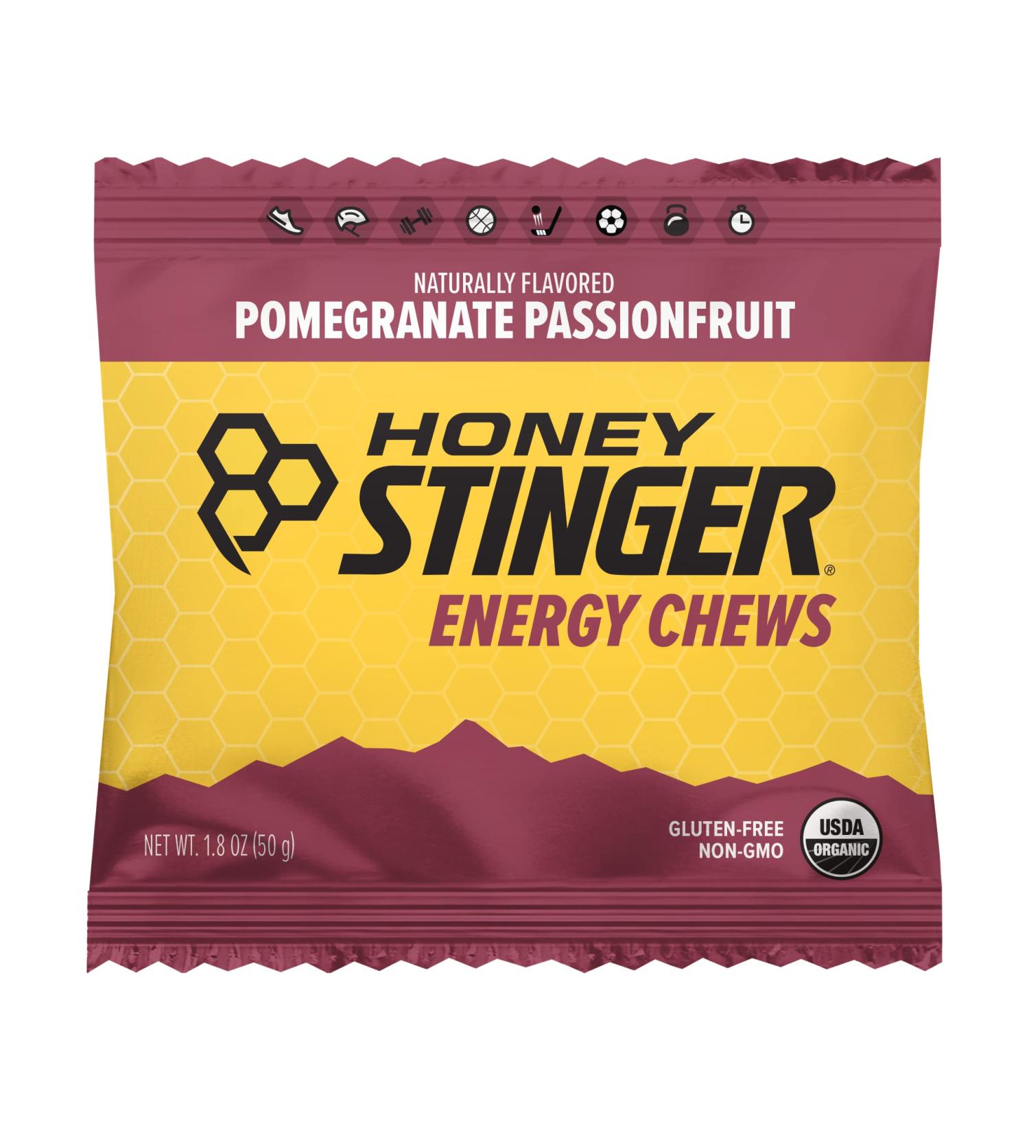 Honey Stinger Organic Pomegranate Passionfruit Energy Chew | Gluten Free & Caffeine Free | For Exercise  Running and Performance | Sports Nutrition for Home & Gym  Pre and Mid Workout | 12 Pack Pomegranate Passionfruit 1 - Buy Online on GoSupps.com