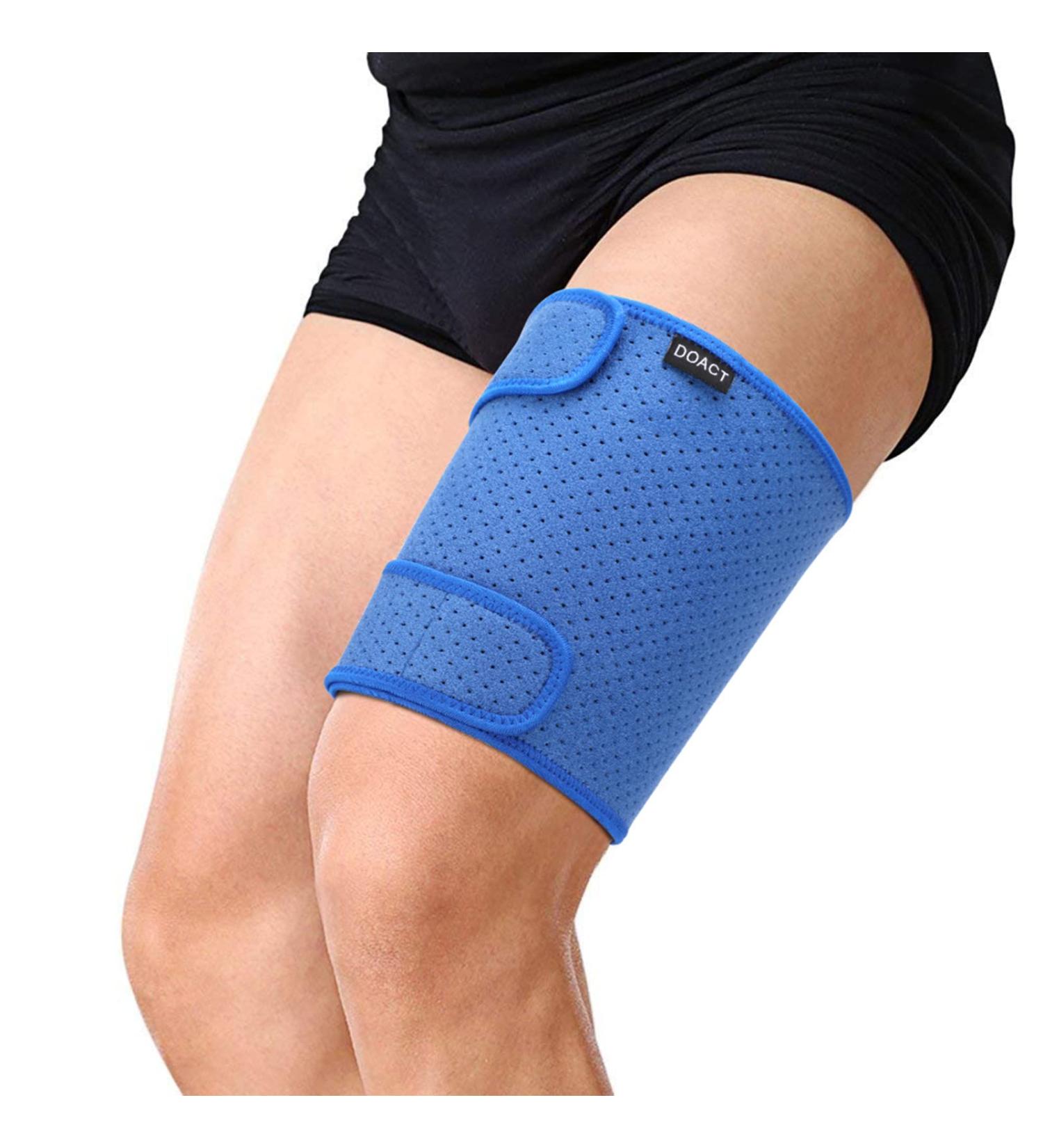 Thigh Compression Sleeve & Brace for Muscle Support - Anti-Slip Silicone Strips for Men & Women - Buy Online on GoSupps.com