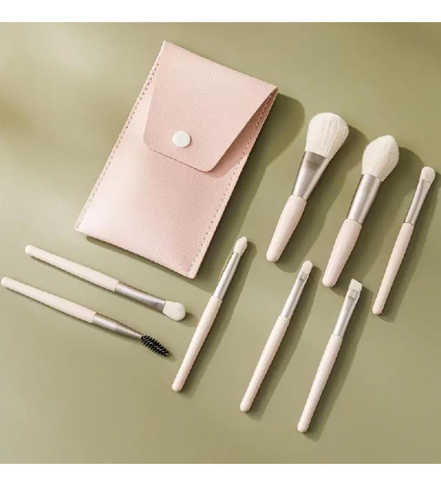 8-Piece Makeup Brush Set - Eyeshadow & Foundation Brushes with PU Bag | Synthetic Bristle Face Powder & Blush Kit (Cream) International Shipping Available - Buy Online on GoSupps.com