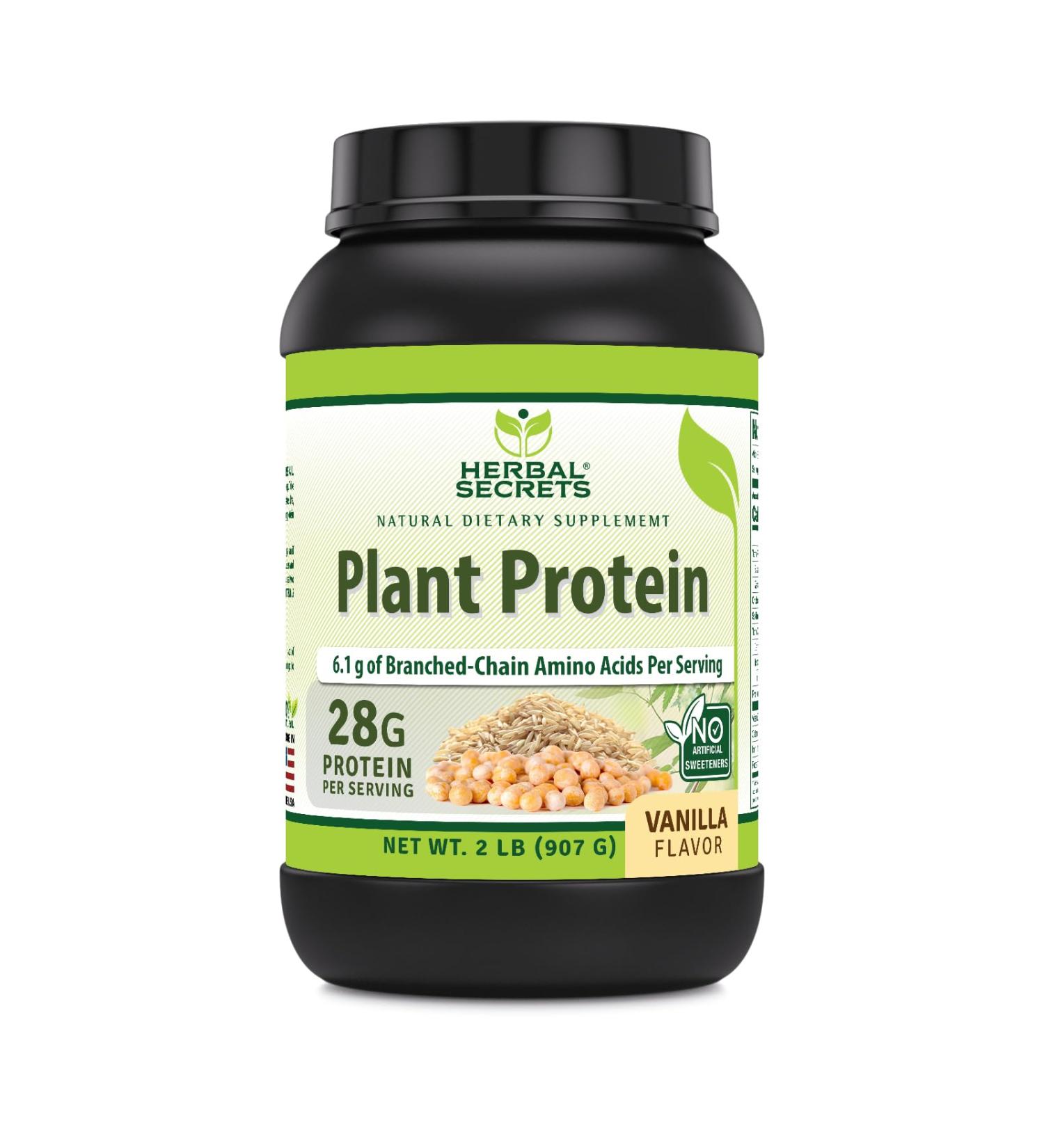 Herbal Secrets Plant Protein Powder 2 Lb - Vegan 28g Protein 6.1g BCAA 23 Servings - Made in USA (Vanilla - Buy Online on GoSupps.com