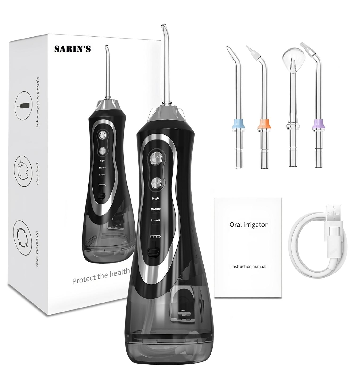 Buy SARIN S Water Flosser - Jet Flosser with 300ML 3 Modes 4 Tips | Rechargeable IPX7 Waterproof & Portable | Effective Oral Irrigator & Teeth Plaque Remover - Buy Online on GoSupps.com