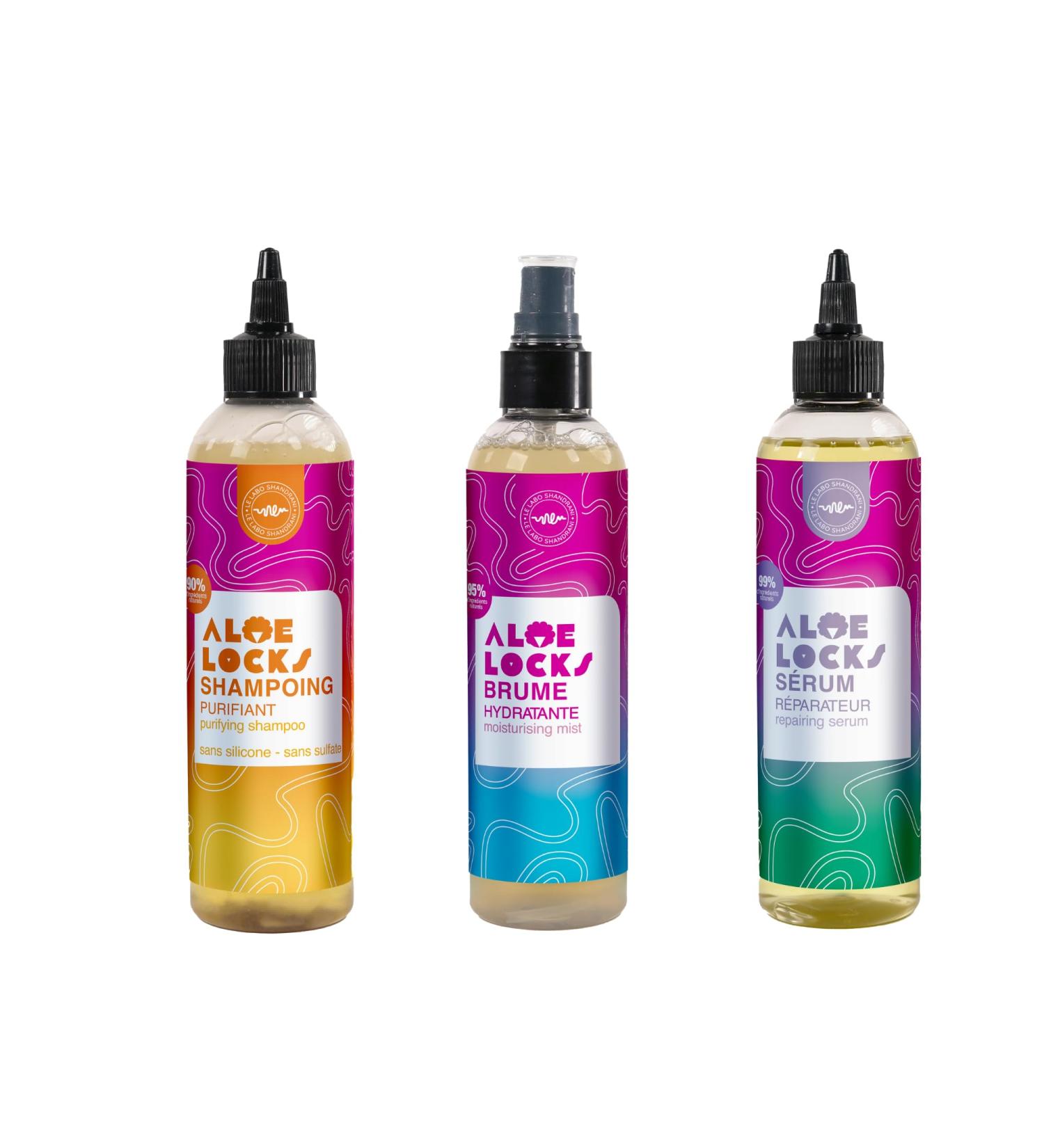 Aloe Locks | Baobab-Nettle Purifying Shampoo 250ml + Repairing Serum 250ml + Moisturizing Mist 250ml | Soothes itchy scalp | Anti-dandruff action | Made in France - Buy Online on GoSupps.com