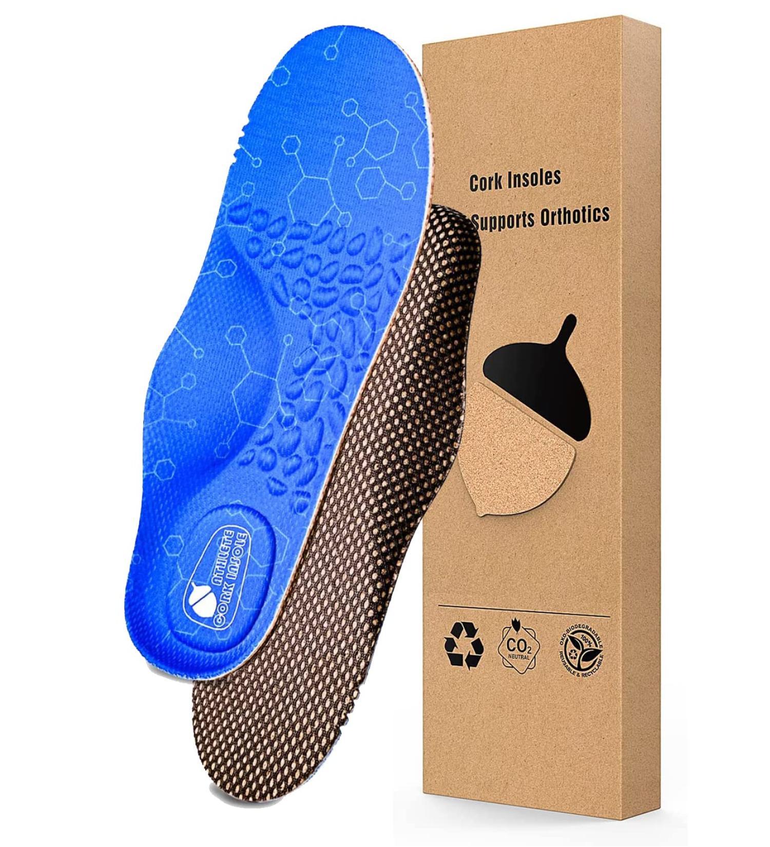 Cork Arch Support Insoles for Plantar Fasciitis Pain Relief - Orthotic Shoe Inserts for Men and Women - Breathable & Soft Wood Material - Buy Online on GoSupps.com