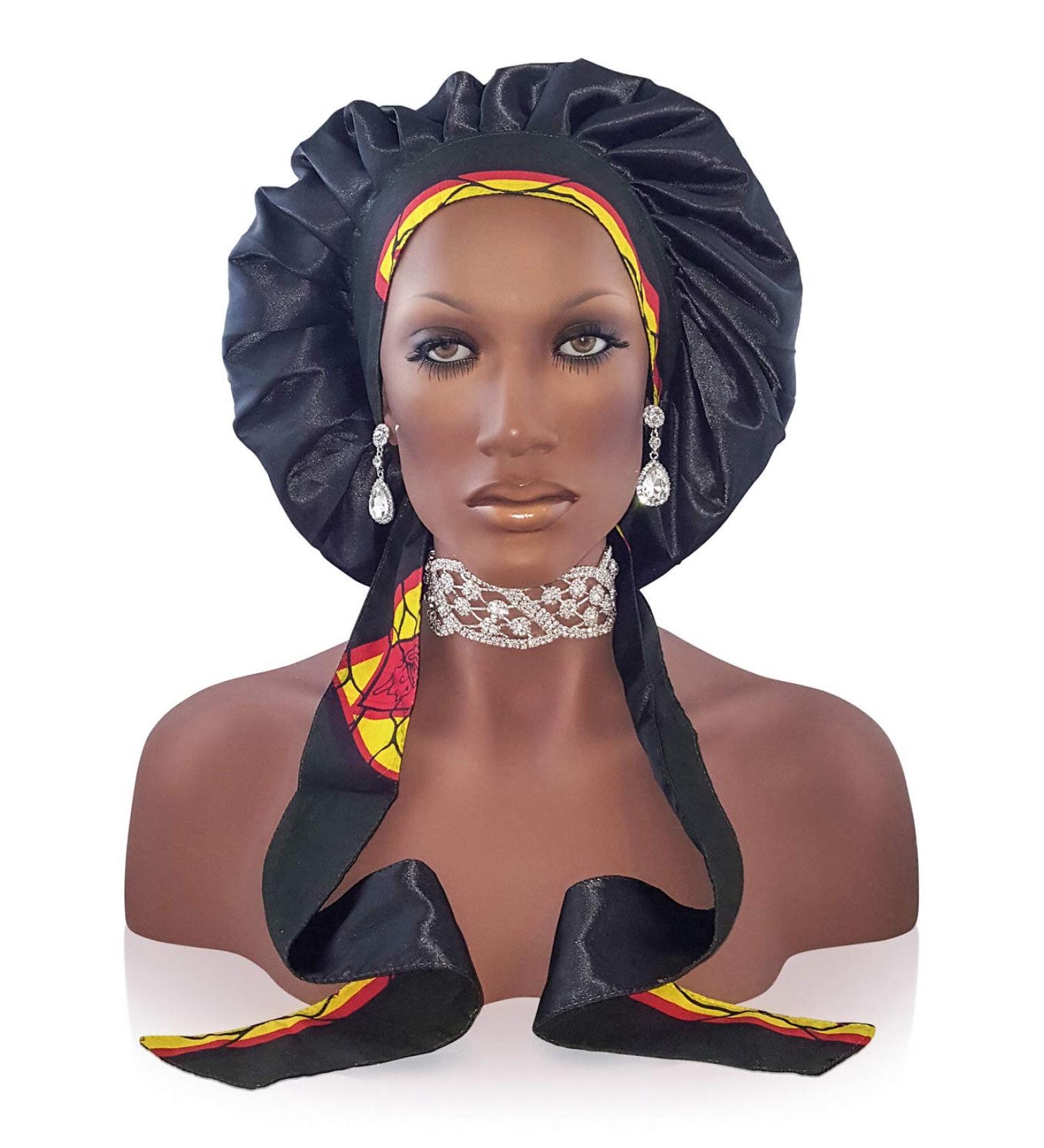 Silk Feel 2X Layer Satin Bonnet with Tie Band for Black Women - Small 1-black-1 - Buy Online on GoSupps.com