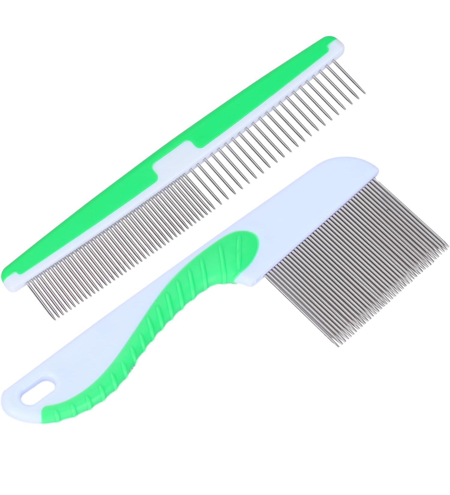 Premium Stainless Steel Dog & Cat Comb - Flea Comb for All Hair Types (Green) - Perfect for Short Medium & Long Hair Pets - Buy Online on GoSupps.com