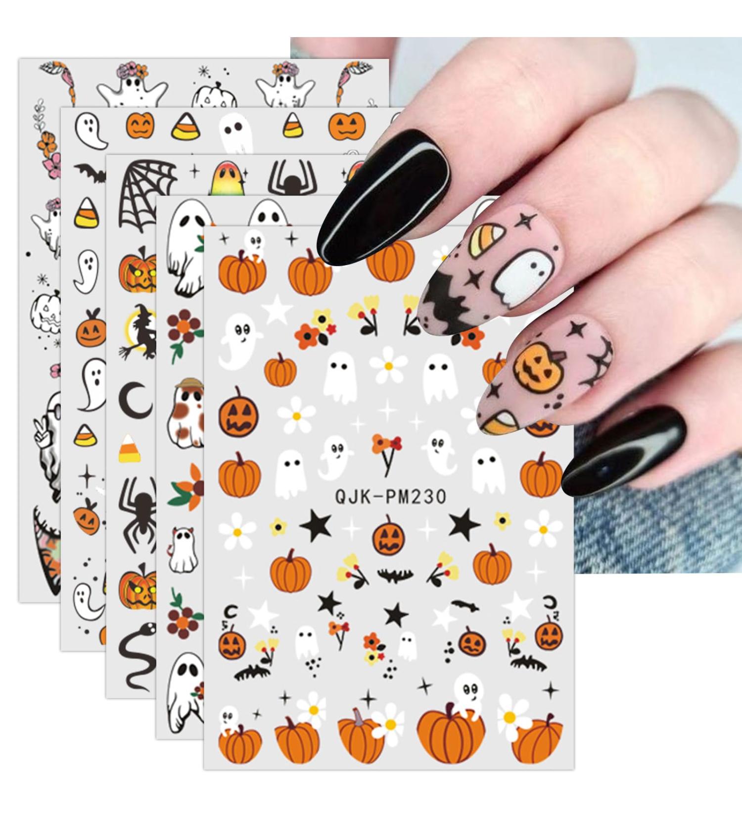 JMEOWIO 9 Sheets Halloween Nail Art Stickers Decals Self-Adhesive Cute Ghost Flower Star Nail Supplies Nail Art Design Decoration Accessories - Buy Online on GoSupps.com