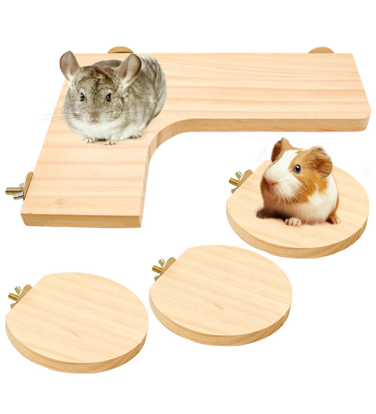 4 Pcs Hamster Wooden Platform L-shaped Large Platform Natural Wooden Parrot Round Standing Board Rat Activity Chinchilla Bird Cage Accessories for Squirrel Gerbil Chinchilla Dwarf Hamster (L) - Buy Online on GoSupps.com