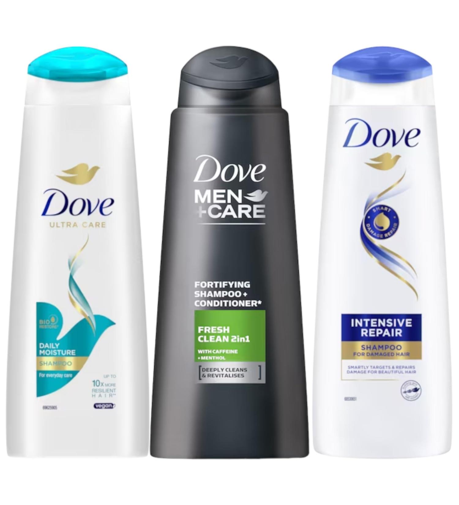 3 x 250ml | Dove Daily Moisture & Intensive Repair Shampoo for Women | Fresh Clean 2 in 1 for Mens Shampoo Bundle | 3 Pack - Buy Online on GoSupps.com