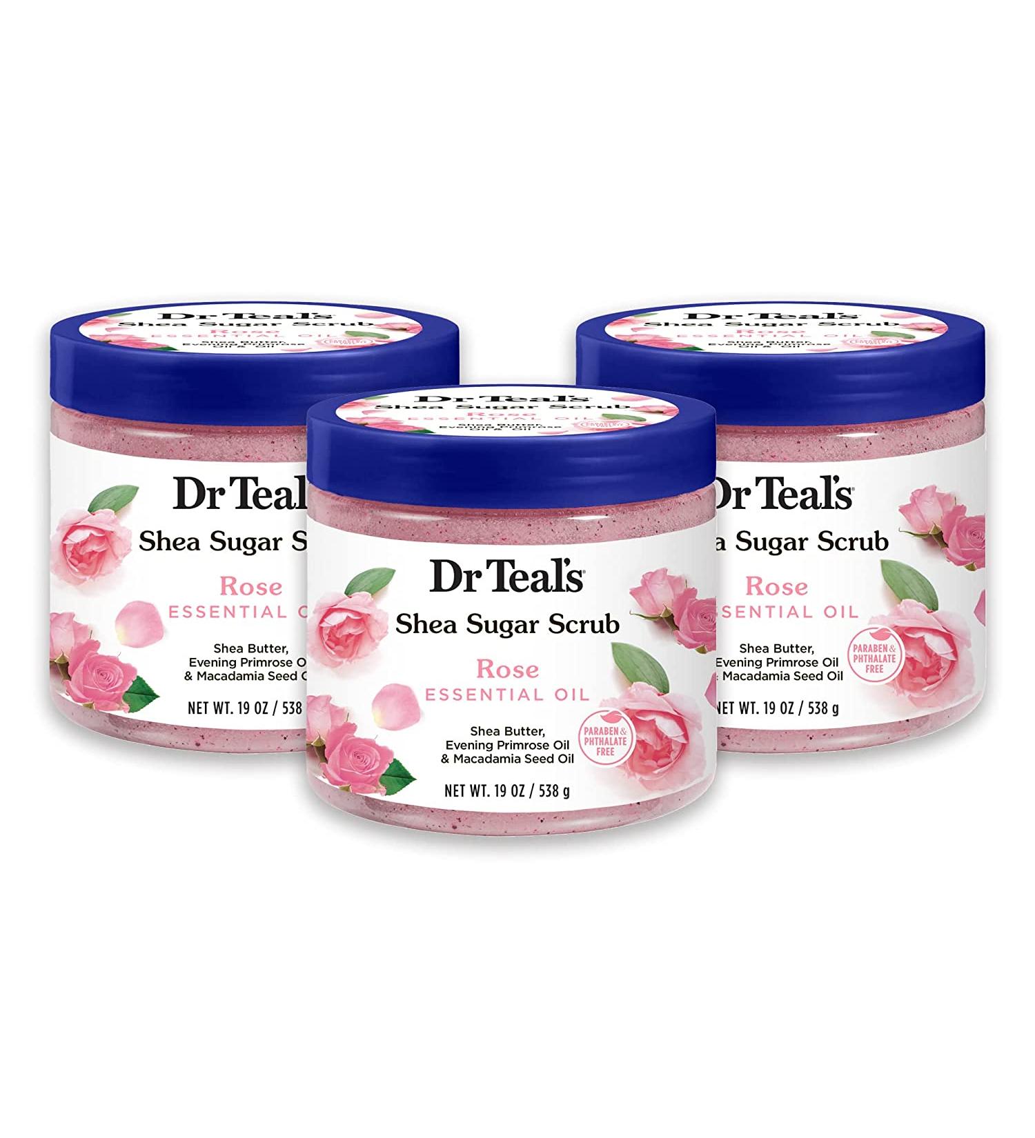 Dr Teal's Rose Shea Sugar Body Scrub - 19 oz (3 Pack) | Exfoliating & Hydrating with Essential Oils - Buy Online on GoSupps.com