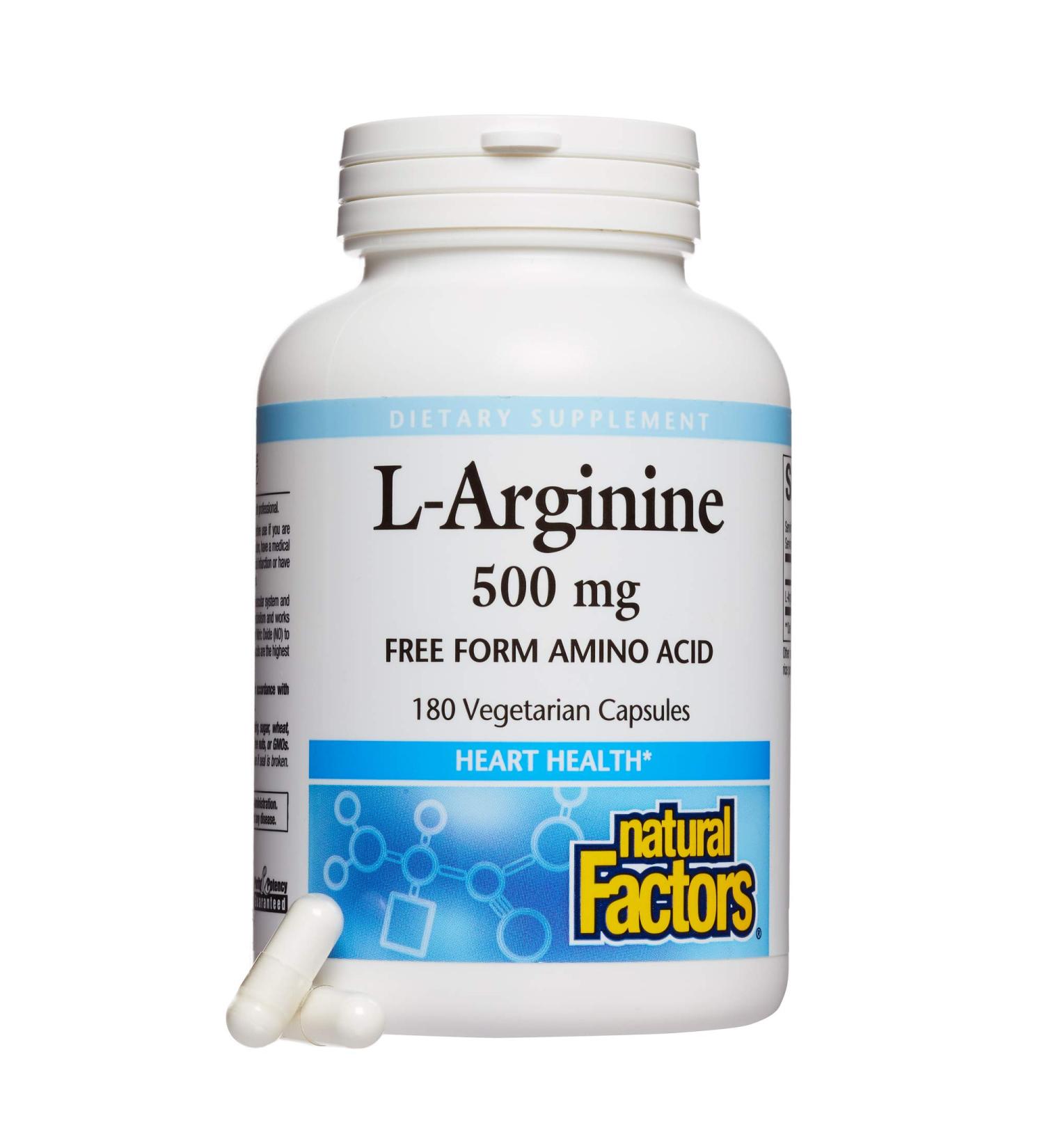 Natural Factors L-Arginine 500 mg - 180 Vegetarian Capsules for Heart Health & Performance - Buy Online on GoSupps.com