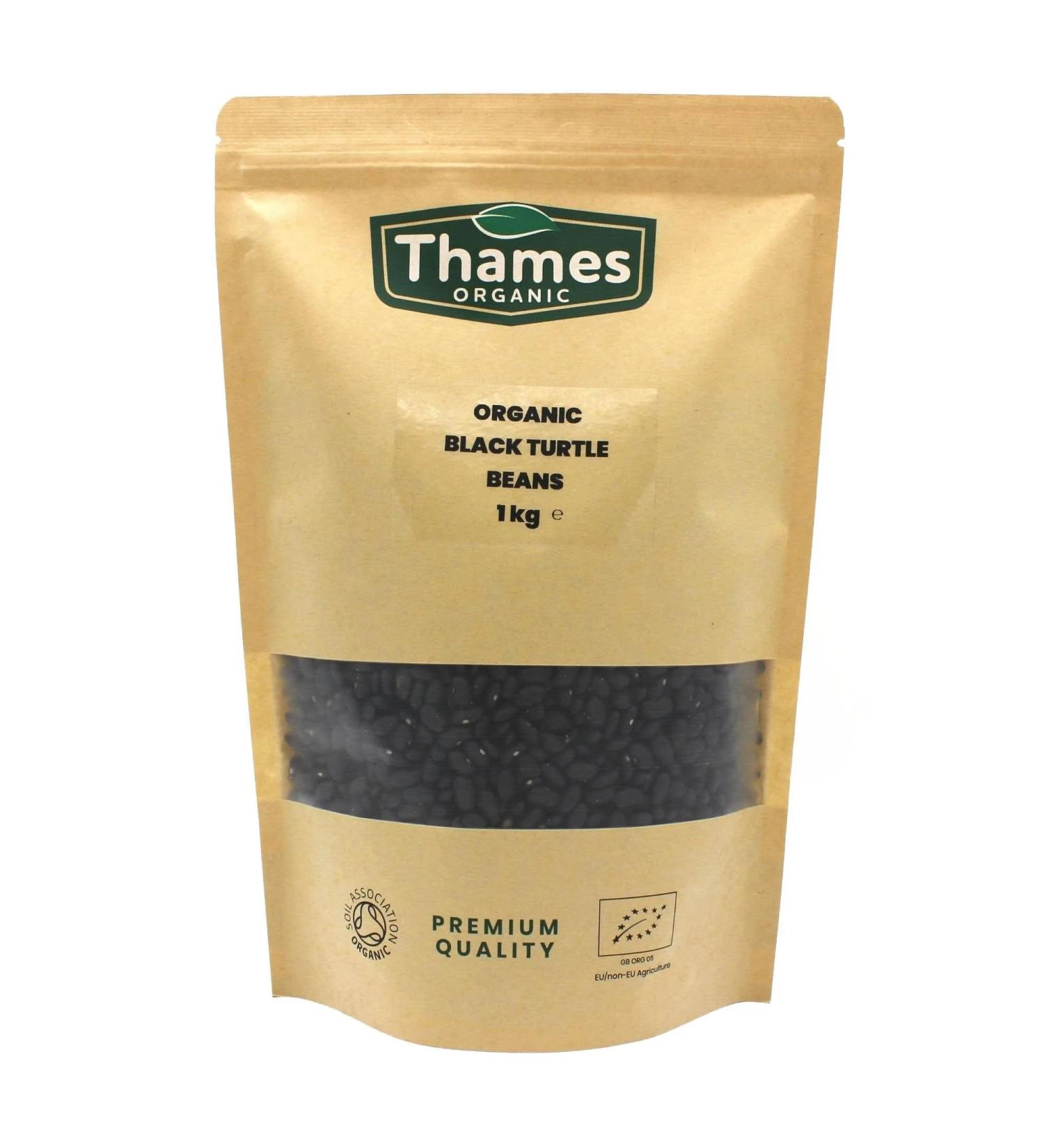 Thames Organic Black Turtle Beans 1kg - GMO-Free High Protein and Fibre - Certified Organic, Raw Vegan - Nutritious and Versatile - Pack of 1 - Buy Online on GoSupps.com