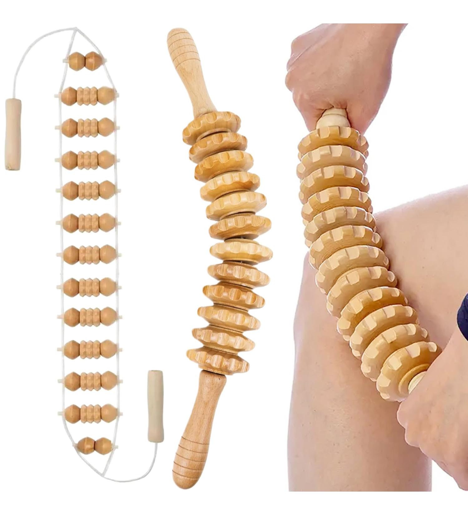 Wooden Massage Roller - Lymphatic Drainage Device for Pain Relief | 12 Rolls & 360 Smooth Muscle Roller - Buy Online on GoSupps.com